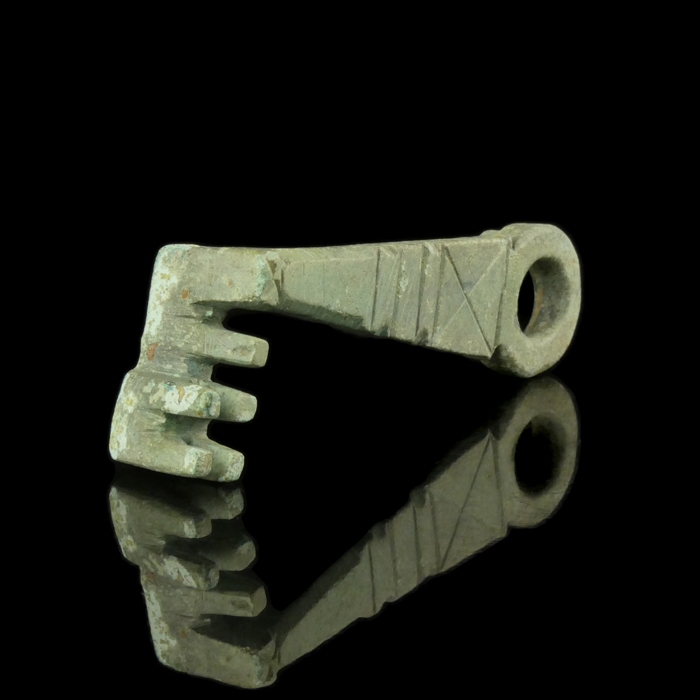 Ancient Roman bronze decorated key