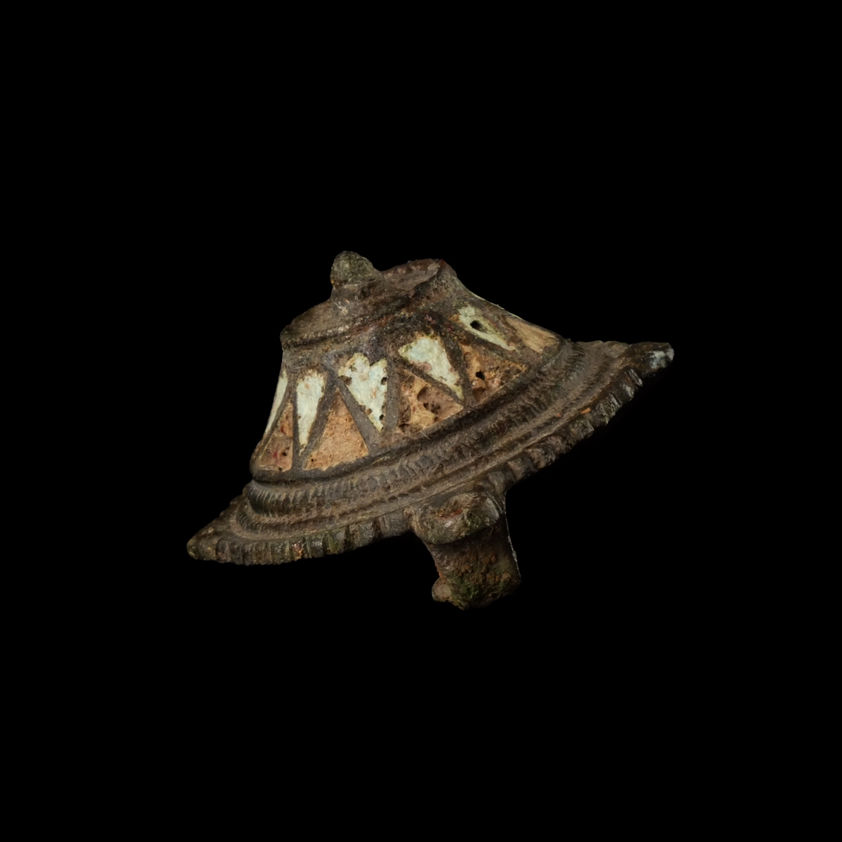 Ancient Roman bronze enamelled Tutulus Fibula