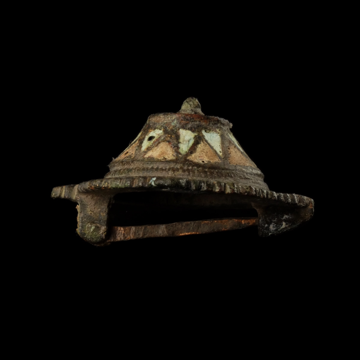 Ancient Roman bronze enamelled Tutulus Fibula