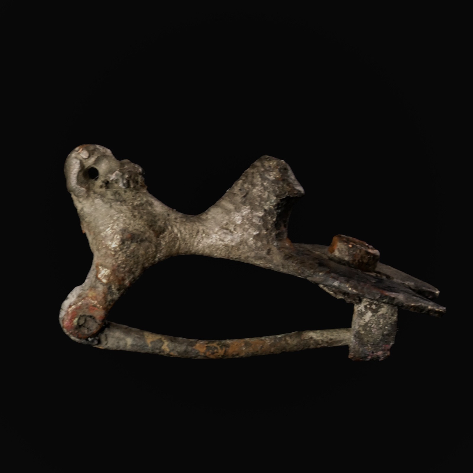 Ancient Roman Bronze Fibula Depicting a Lion with a Lunula