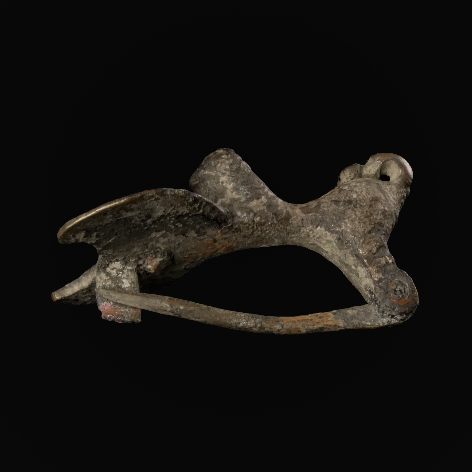 Ancient Roman Bronze Fibula Depicting a Lion with a Lunula