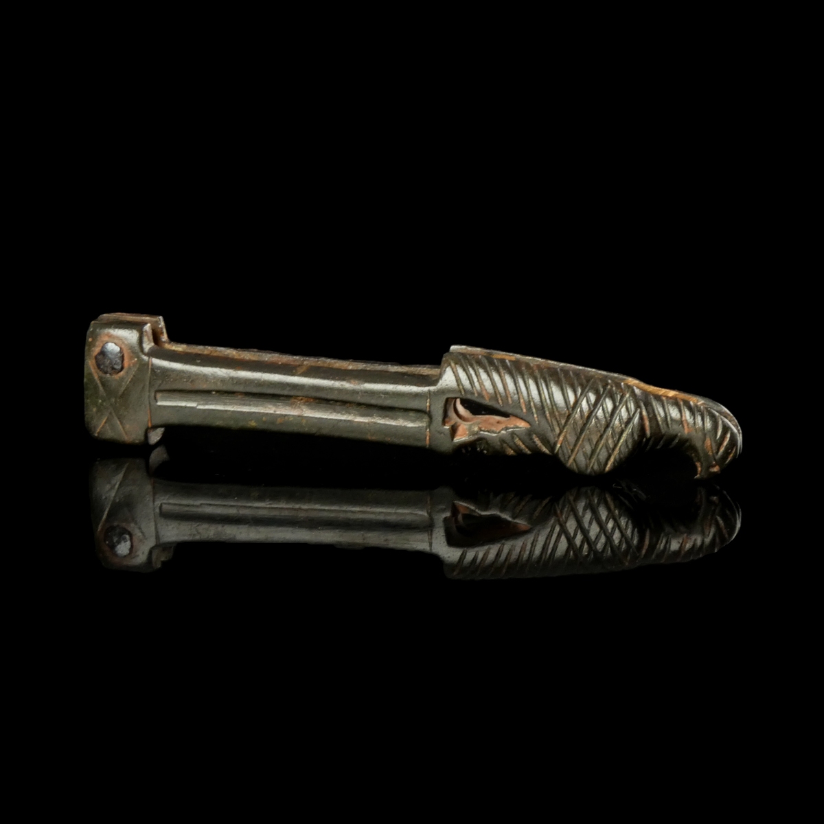 Ancient Roman bronze folding knife handle with Legionary Eagle / Aquila