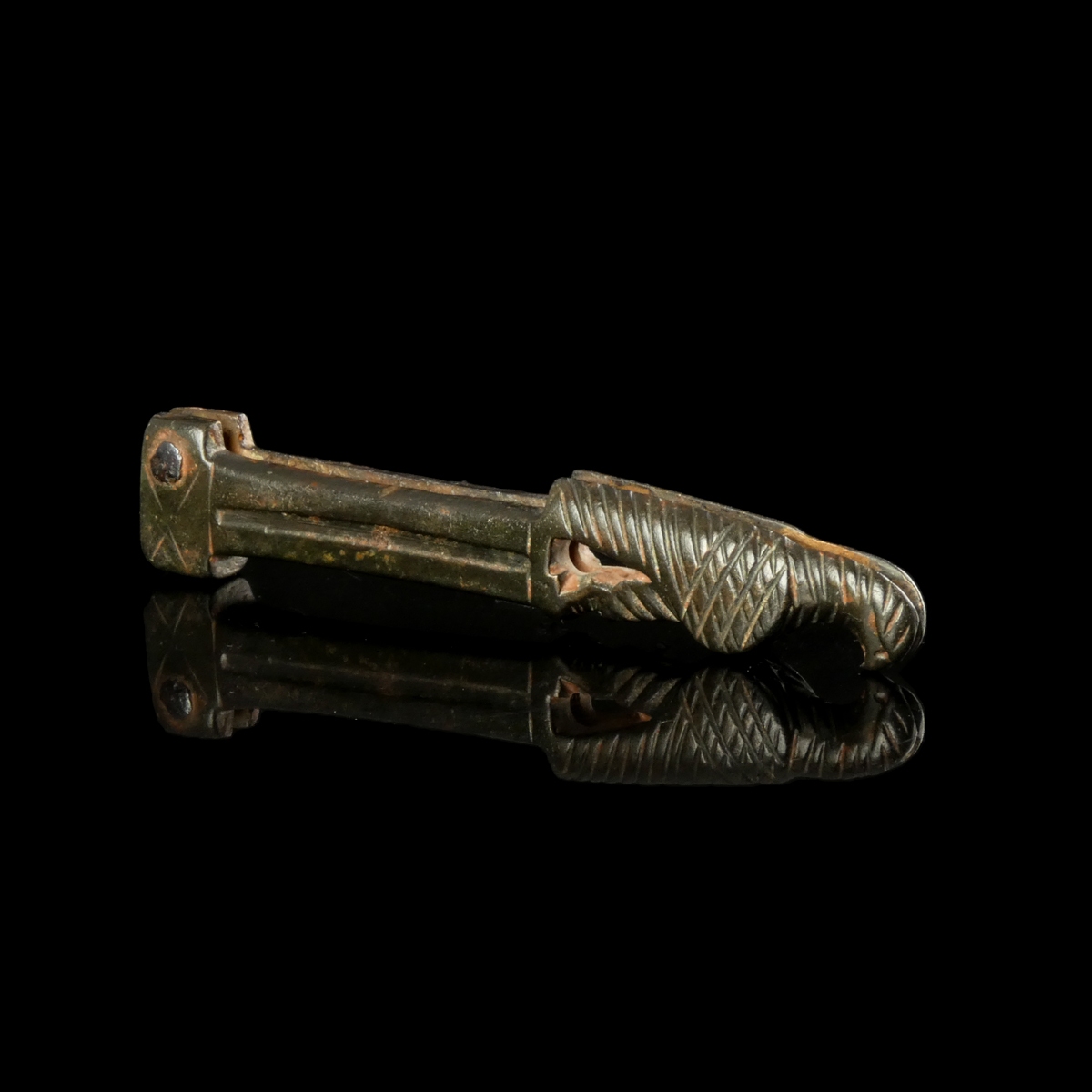 Ancient Roman bronze folding knife handle with Legionary Eagle / Aquila