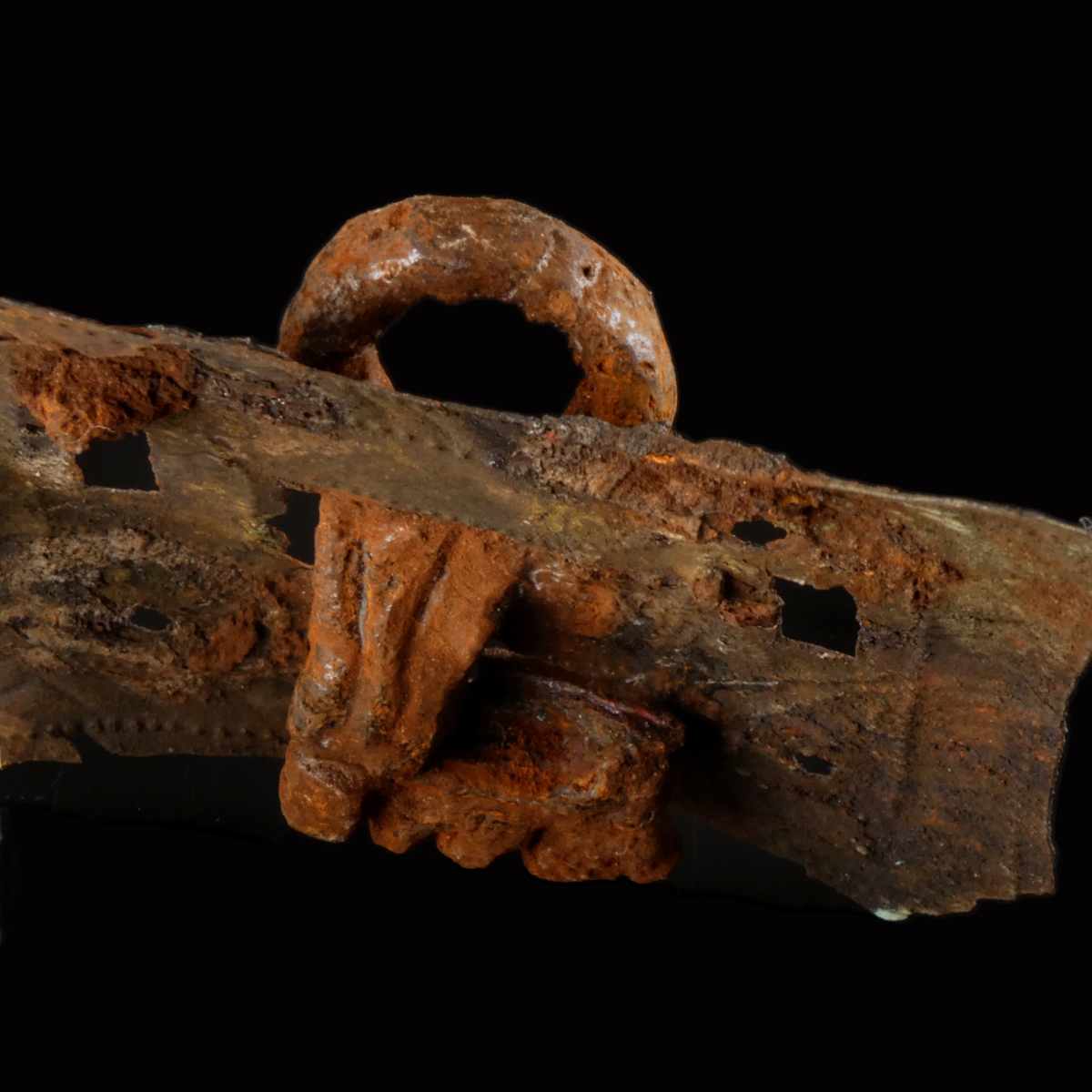 Ancient Roman bronze lock plates, one with iron key