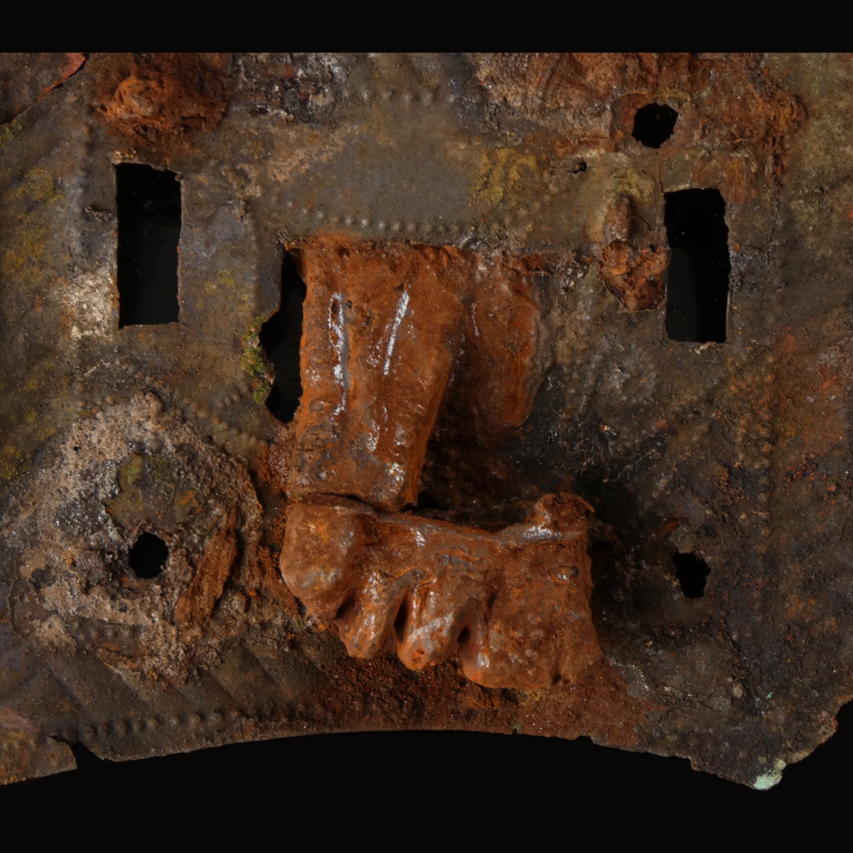 Ancient Roman bronze lock plates, one with iron key