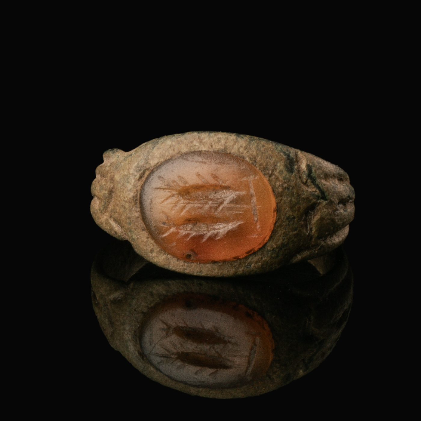 Ancient Roman Bronze Seal Ring with Carnelian Intaglio