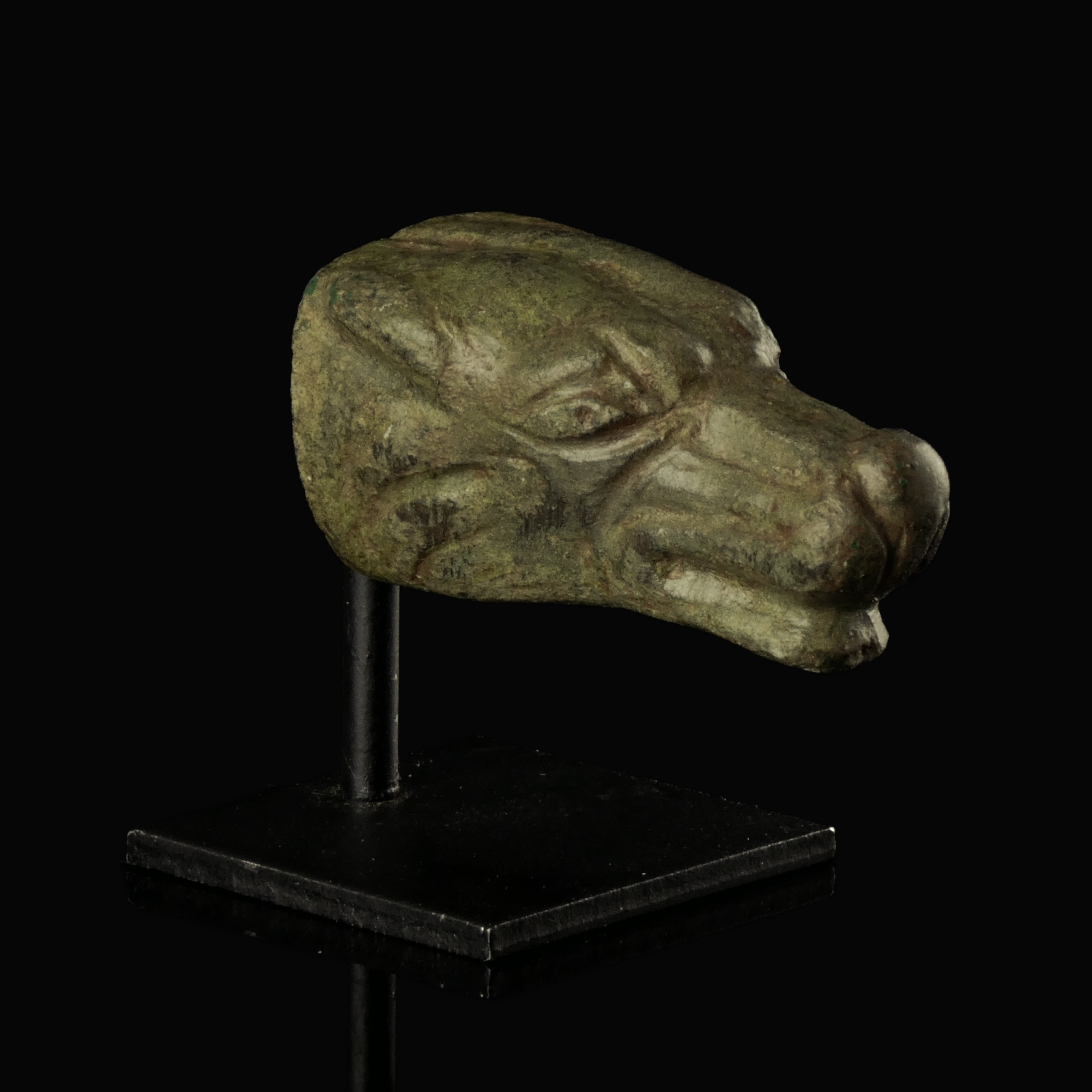 Ancient Roman bronze Wolf-head terminal