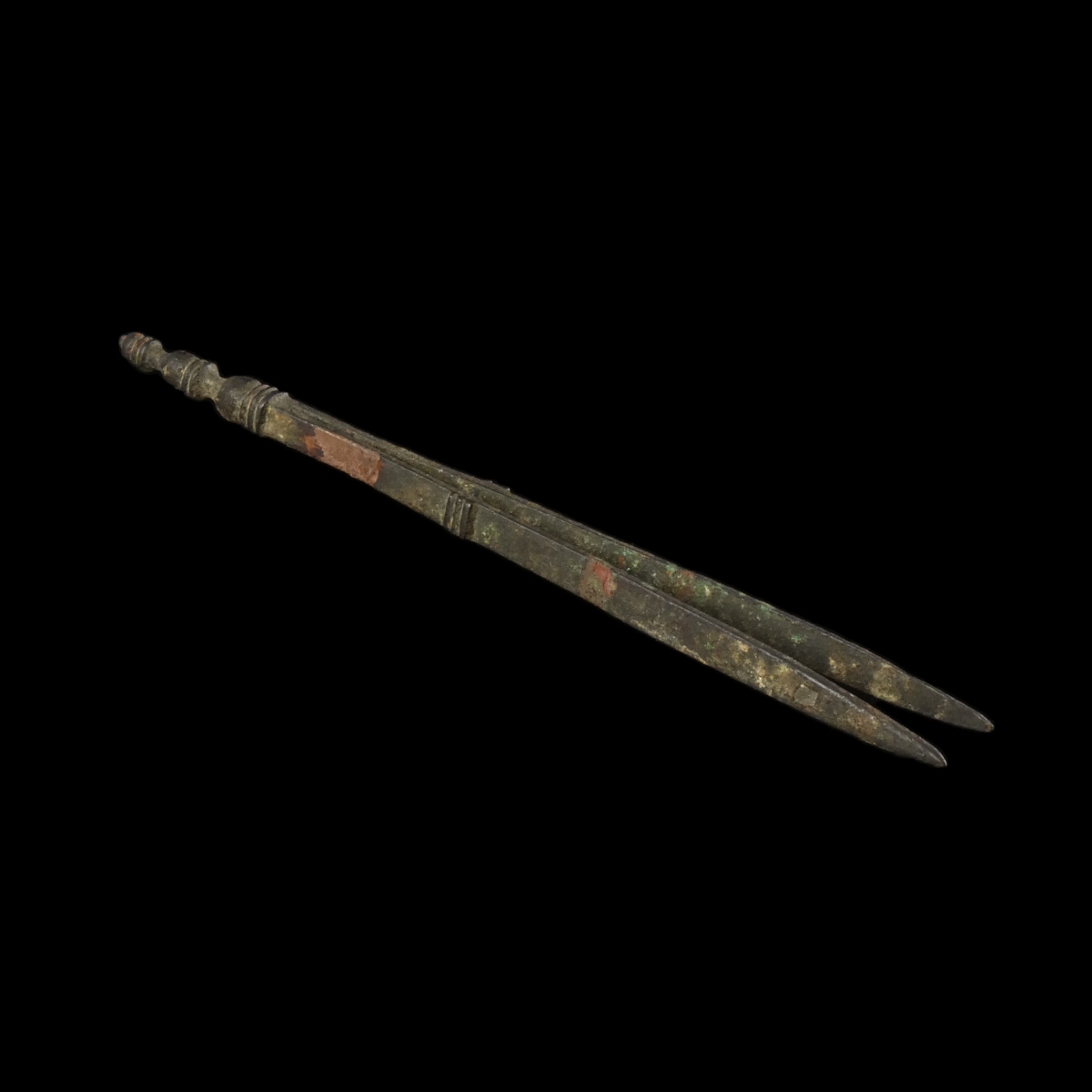 Ancient Roman decorated bronze medical or cosmetic pair of tweezers, large size