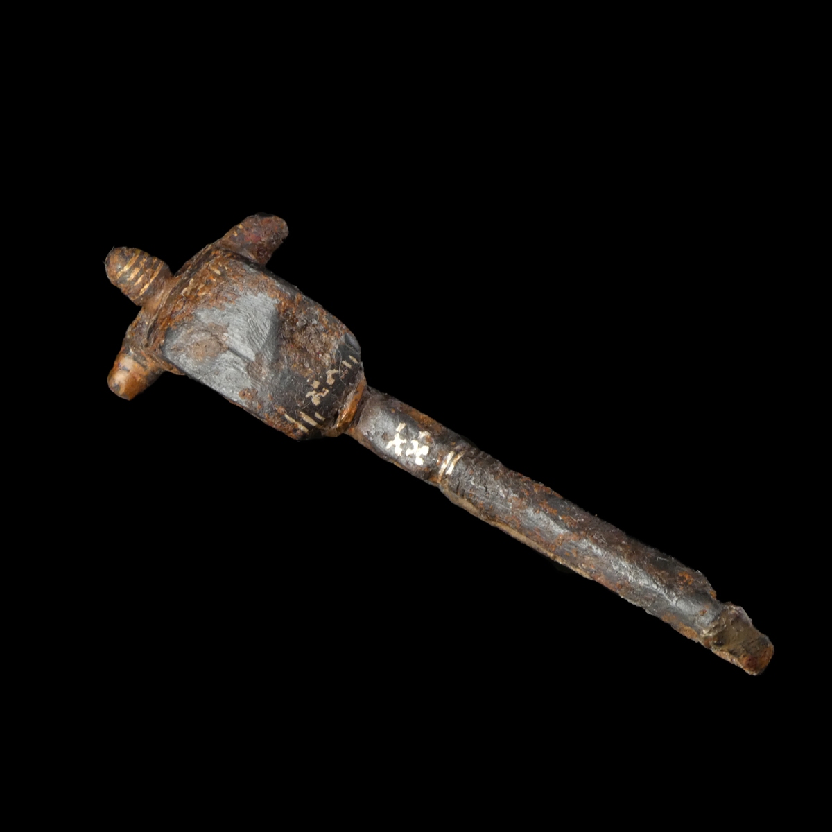 Ancient Roman iron fibula with gold inlay, rare