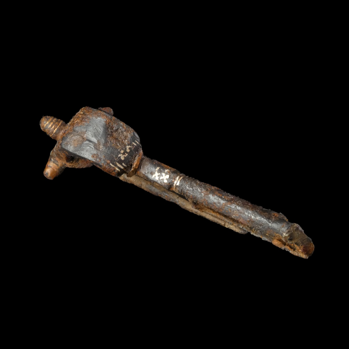 Ancient Roman iron fibula with gold inlay, rare