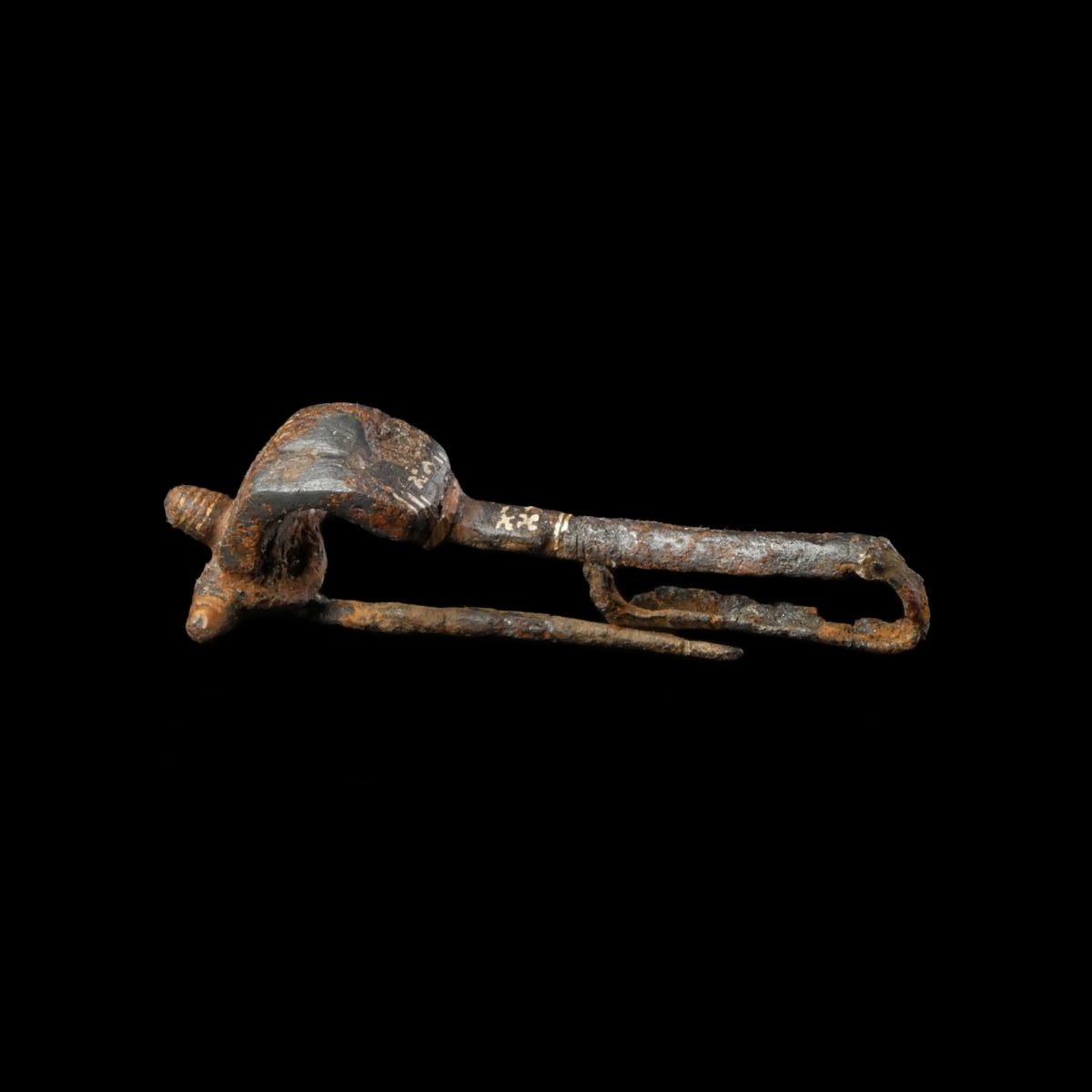 Ancient Roman iron fibula with gold inlay, rare