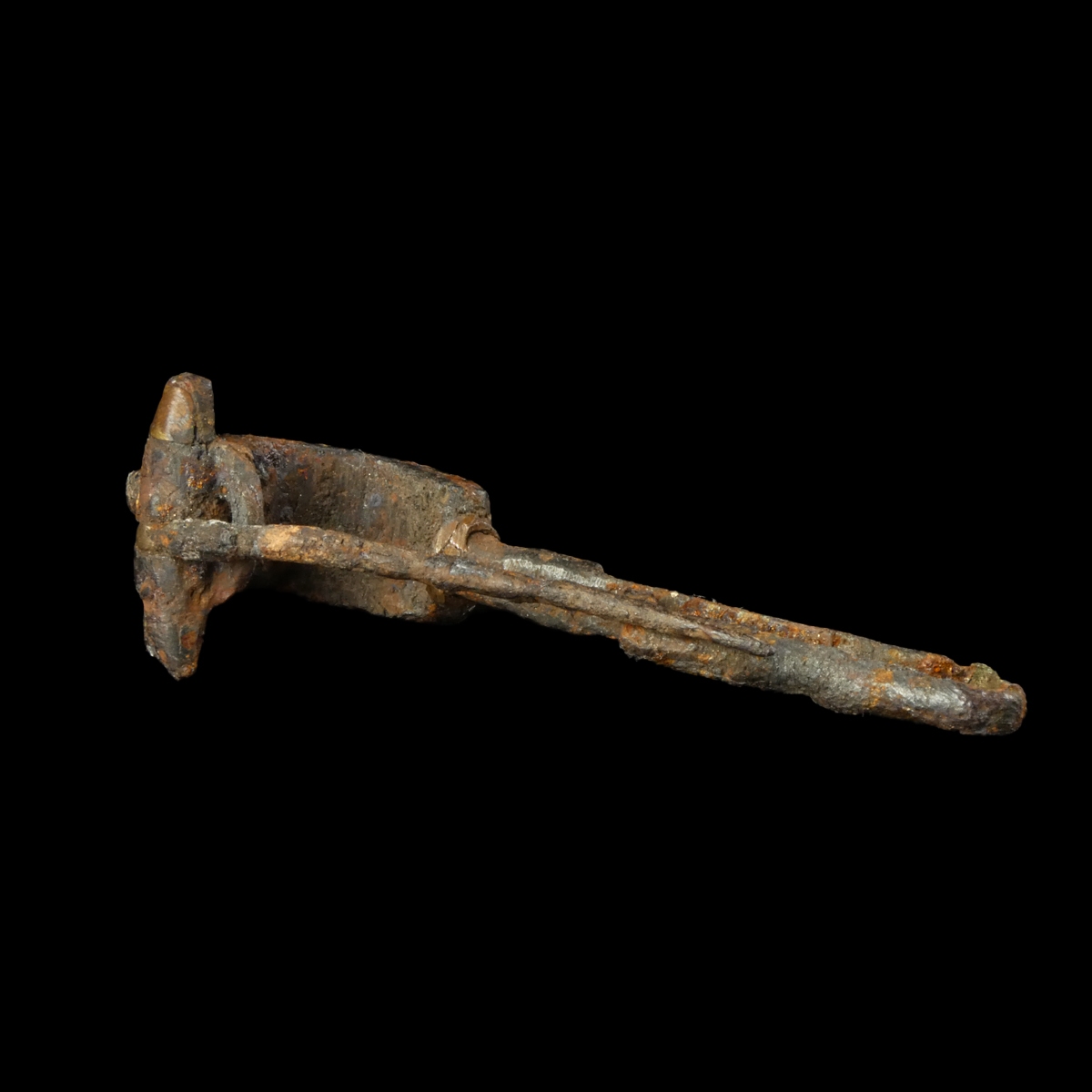 Ancient Roman iron fibula with gold inlay, rare