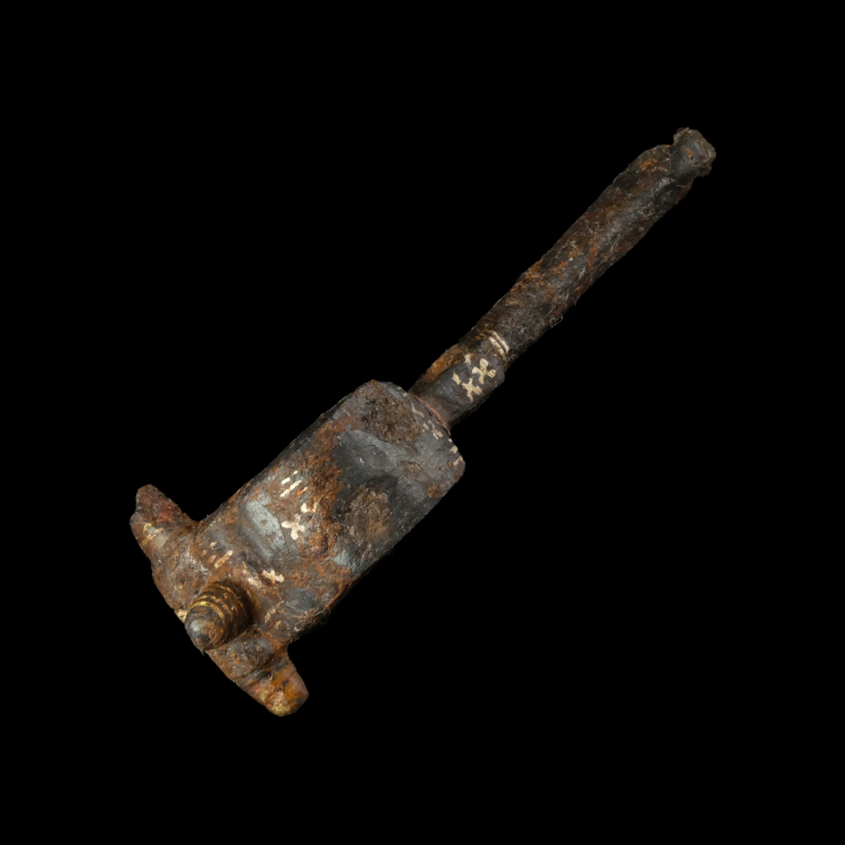 Ancient Roman iron fibula with gold inlay, rare