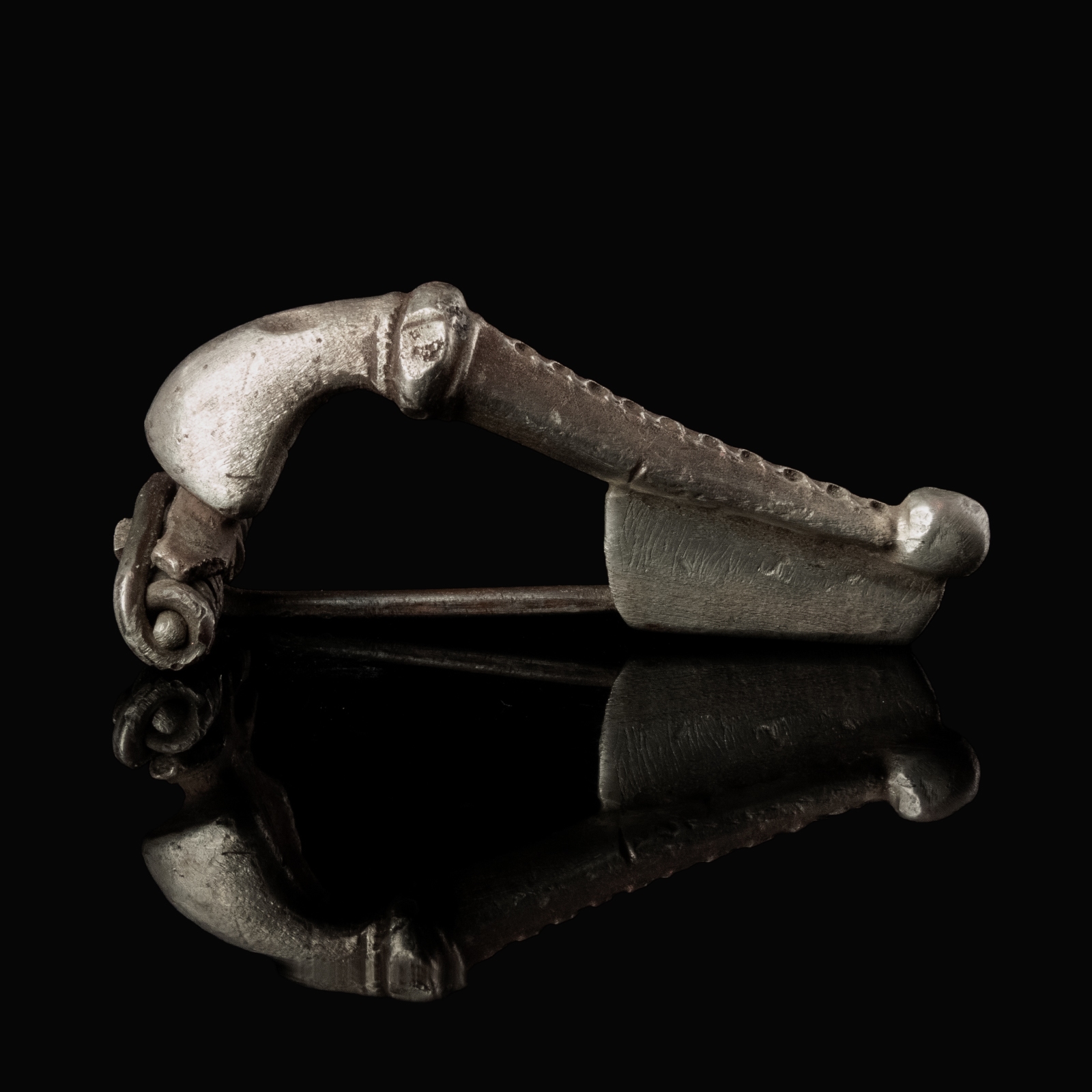 Ancient Roman silver decorated bow fibula