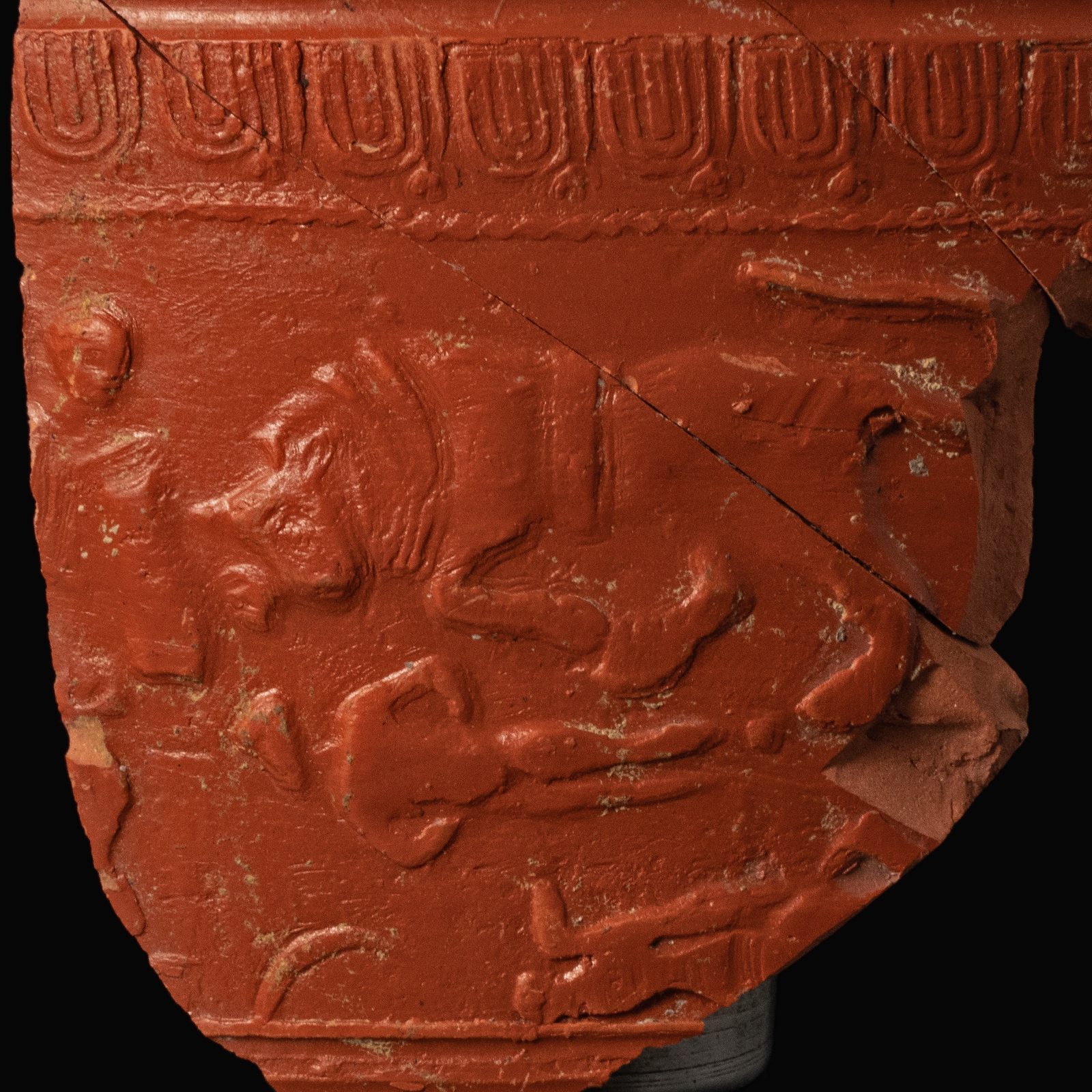 Ancient Roman Terra Sigillata Fragment Depicting a Venatio Scene