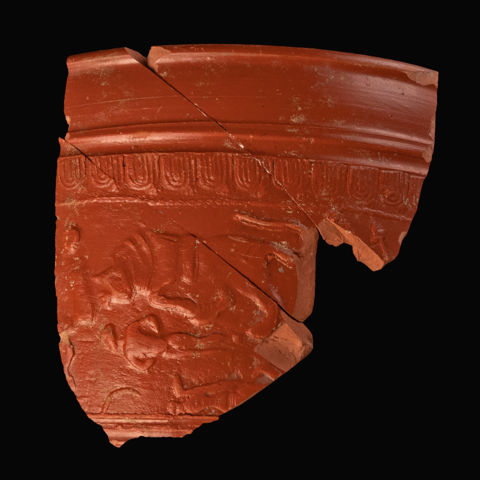 Ancient Roman Terra Sigillata Fragment Showing a Gladiatorial Venatio Scene