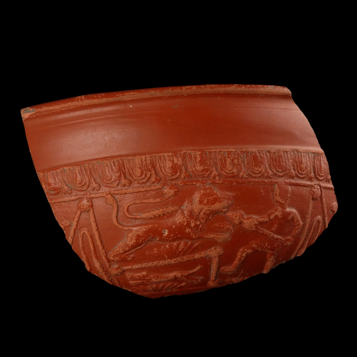 Ancient Roman terra sigillata fragment with Gladiatorial scene