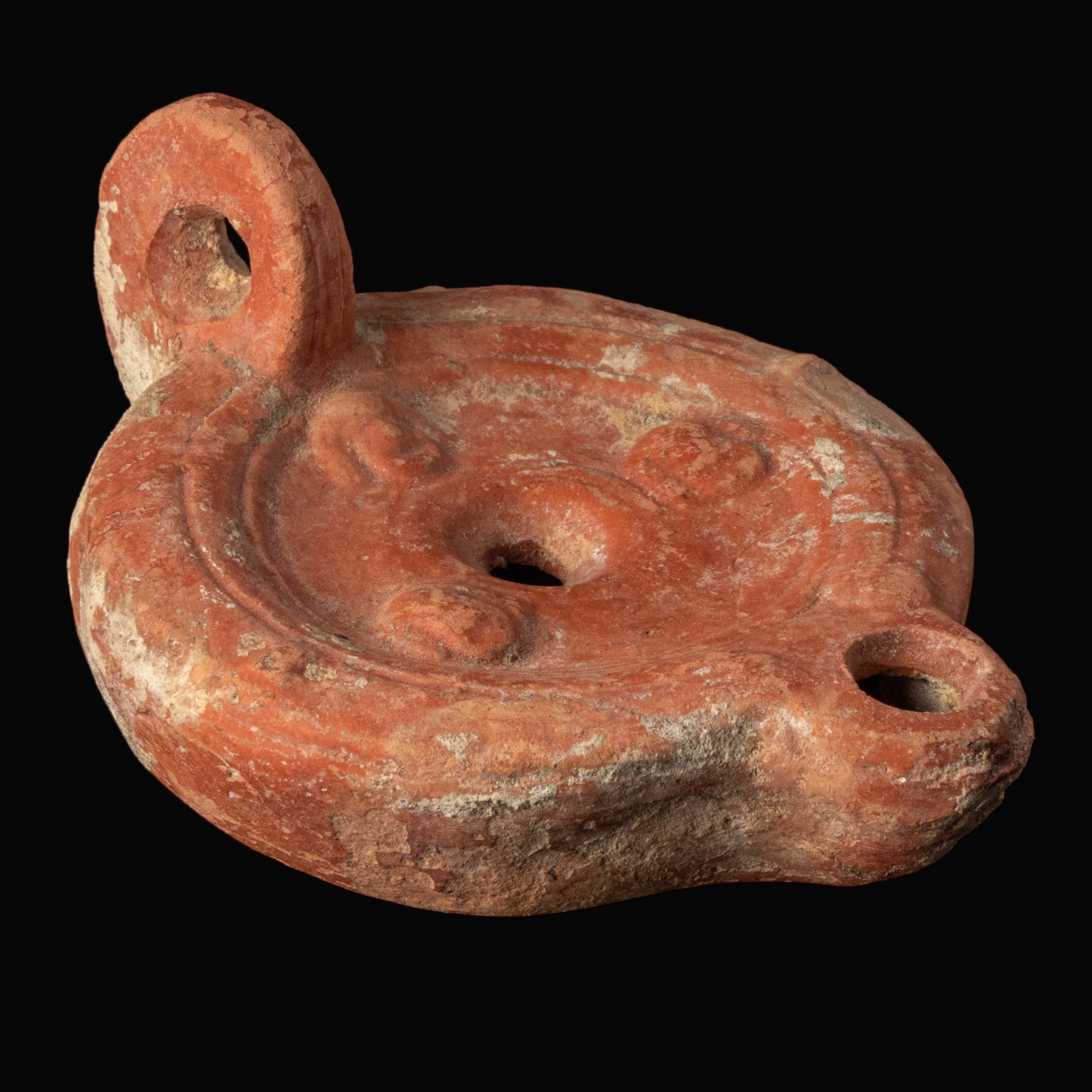 Ancient Roman Terracota Oil Lamp with Theatre Masks