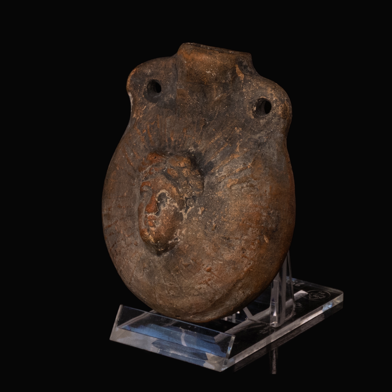 Ancient Roman terracotta Ampulla with Radiate Bust of Sol Invictus