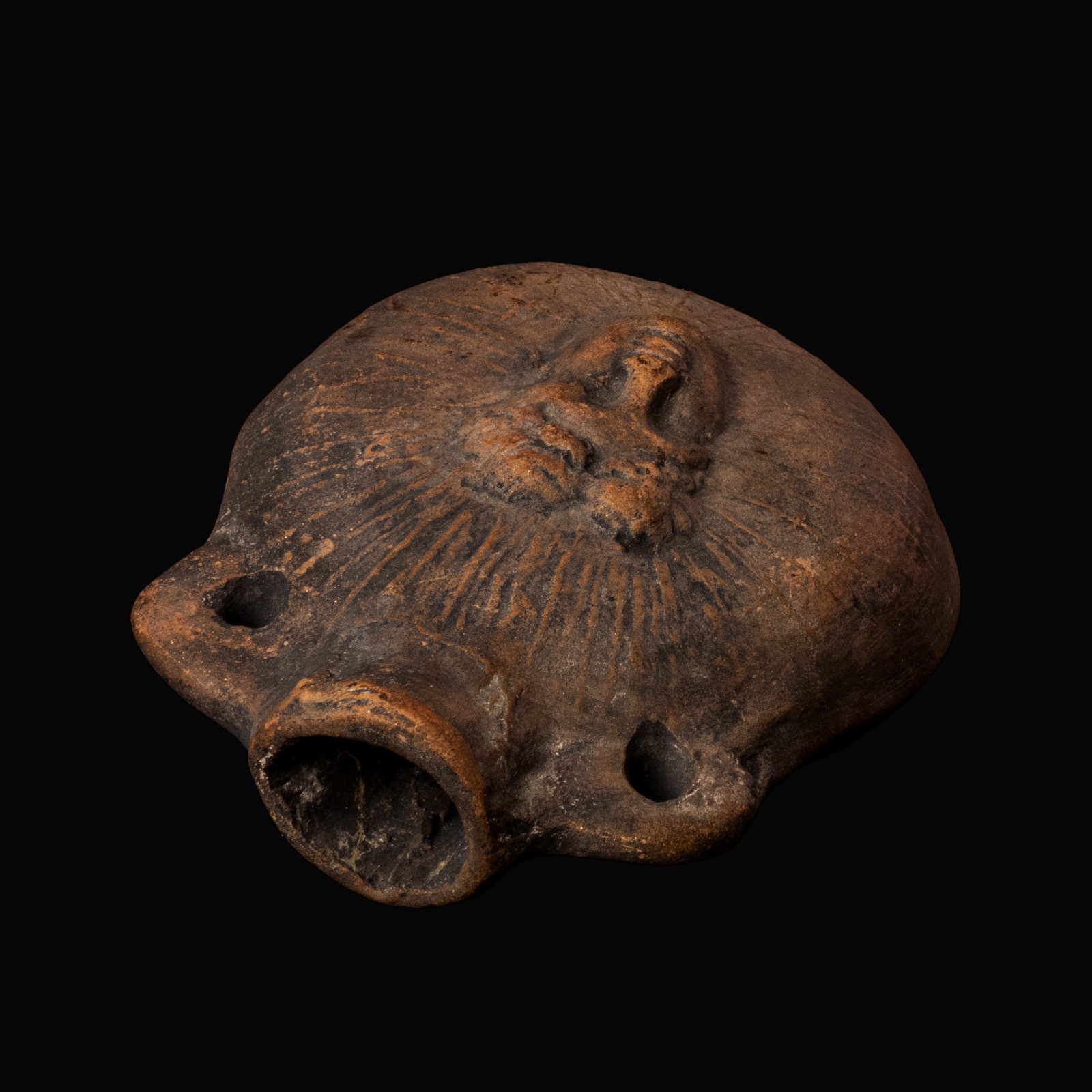 Ancient Roman terracotta Ampulla with Radiate Bust of Sol Invictus