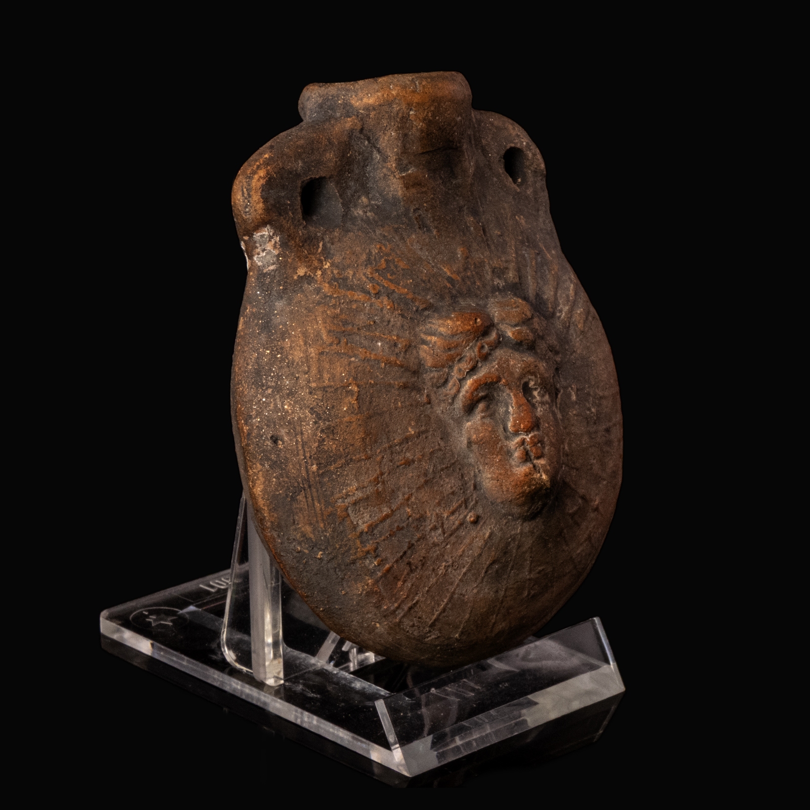 Ancient Roman terracotta Ampulla with Radiate Bust of Sol Invictus