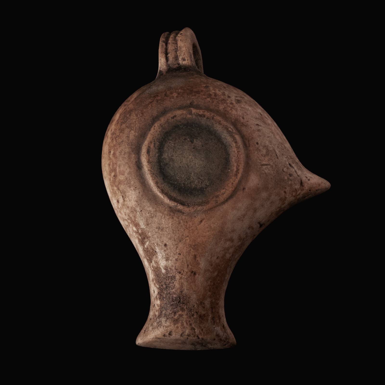 Ancient Roman Terracotta Oil Lamp, 'Vogelkopflampe' or 'Bird's-head Lamp'