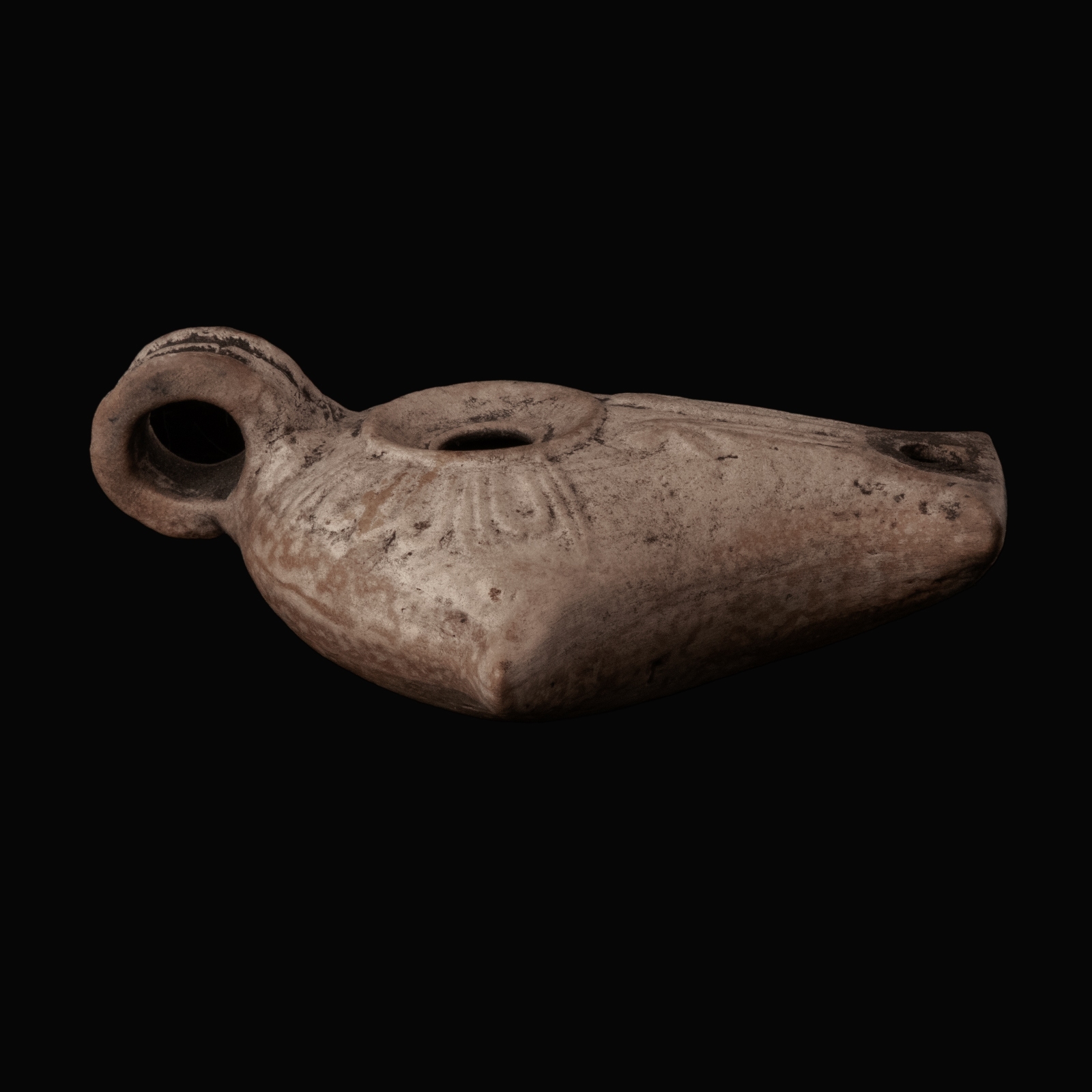 Ancient Roman Terracotta Oil Lamp, 'Vogelkopflampe' or 'Bird's-head Lamp'