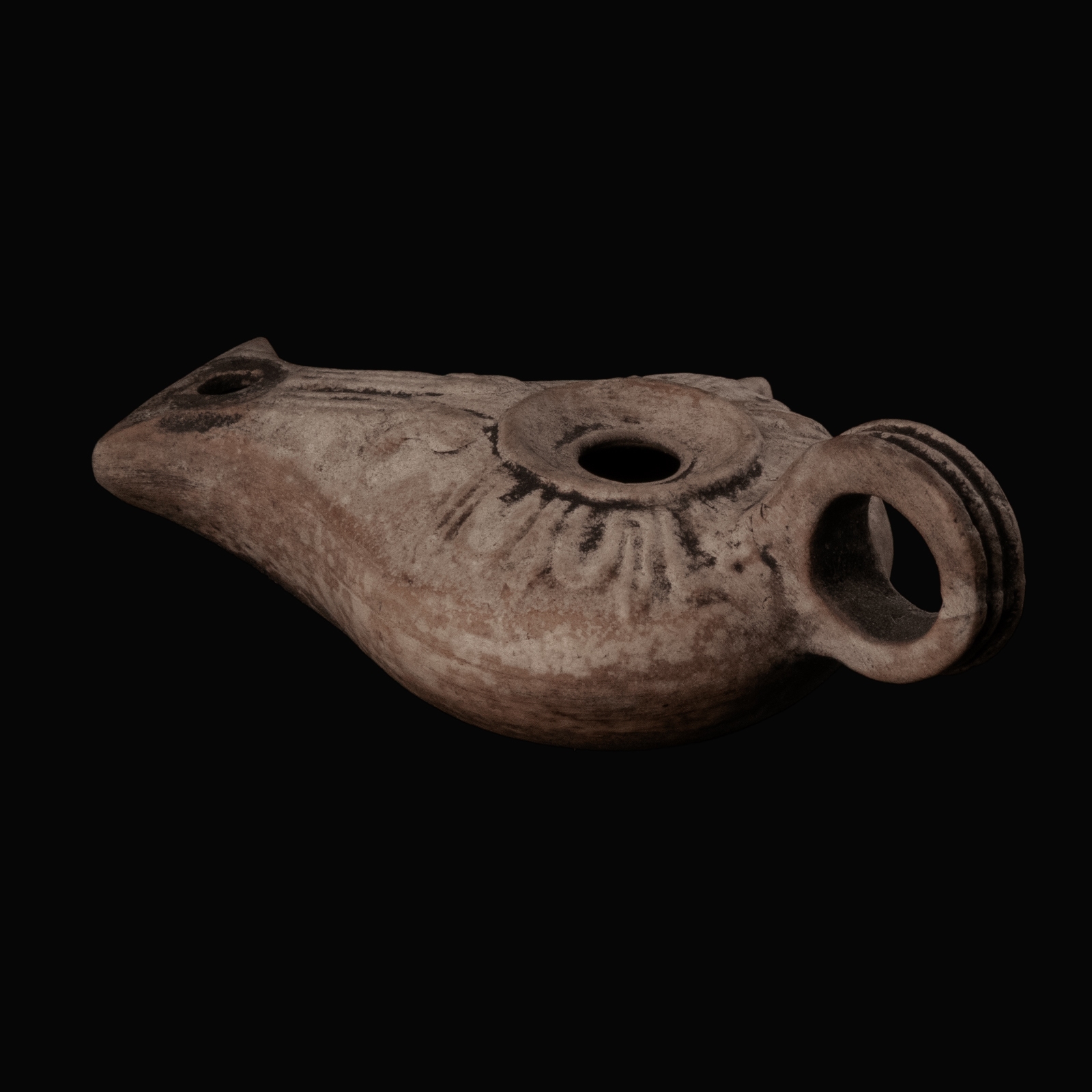 Ancient Roman Terracotta Oil Lamp, 'Vogelkopflampe' or 'Bird's-head Lamp'
