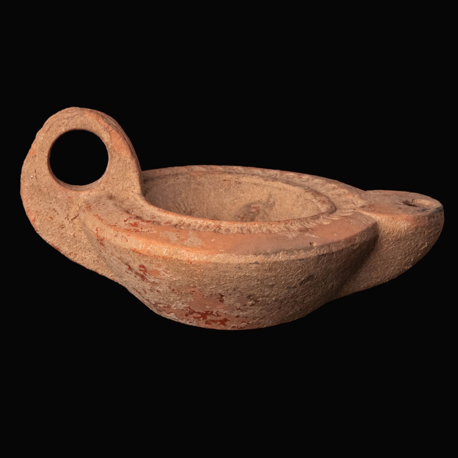 Ancient Roman Terracotta Oil Lamp with Dolphins