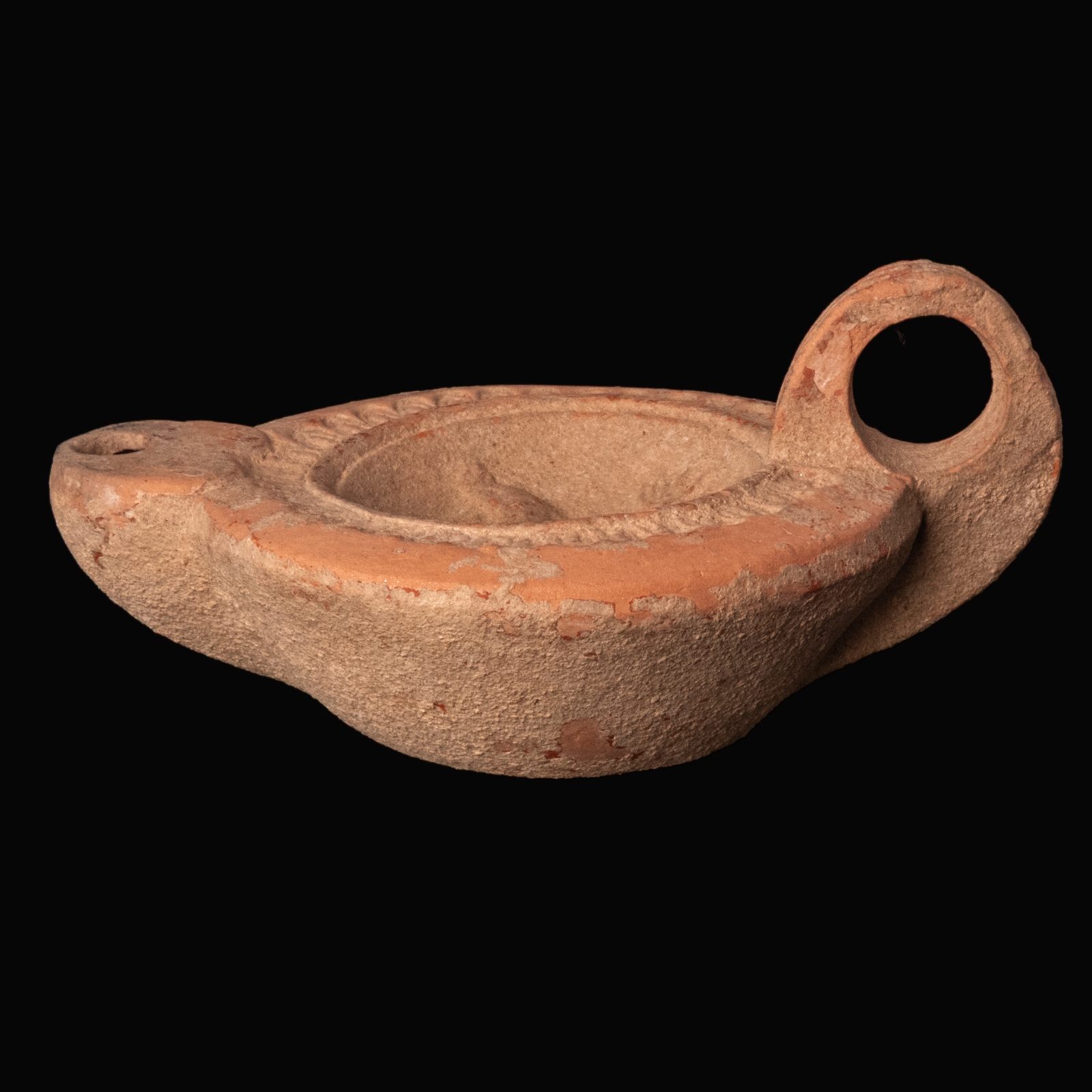 Ancient Roman Terracotta Oil Lamp with Dolphins