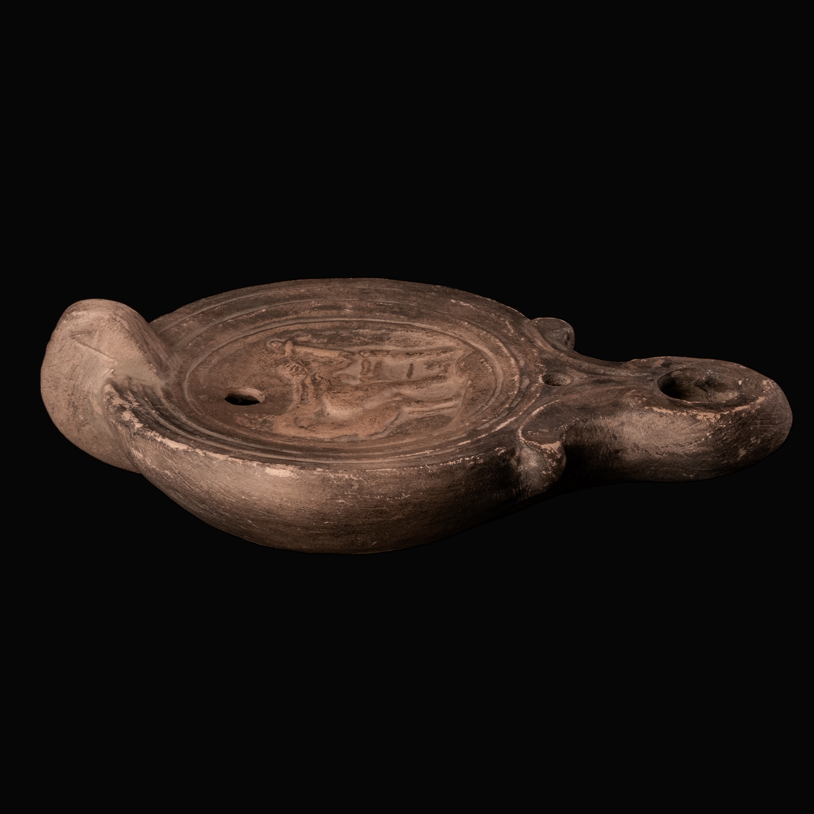 Ancient Roman Terracotta Oil Lamp with Erotic Scene