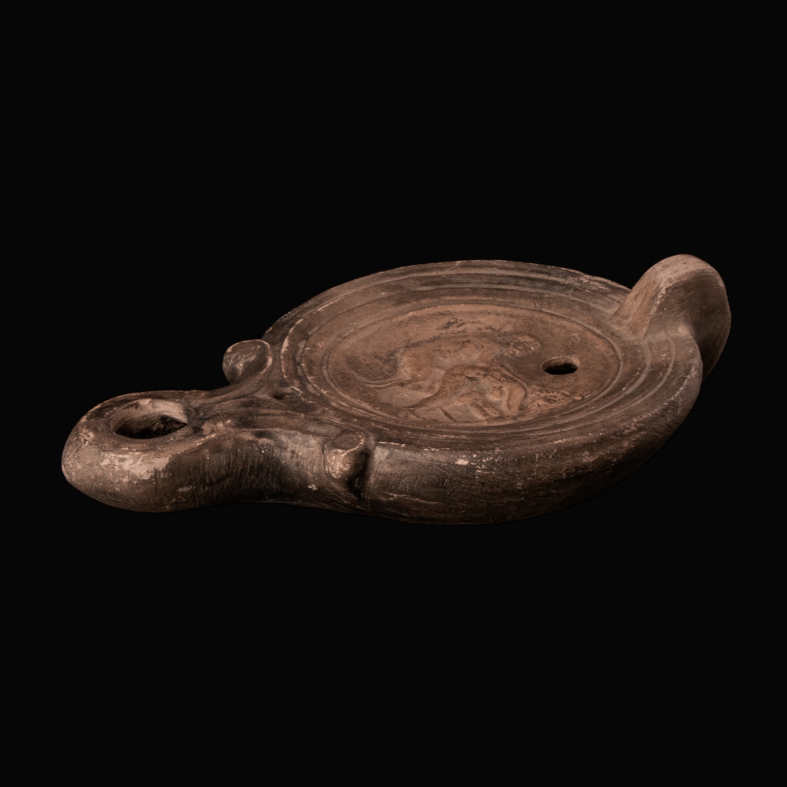 Ancient Roman Terracotta Oil Lamp with Erotic Scene