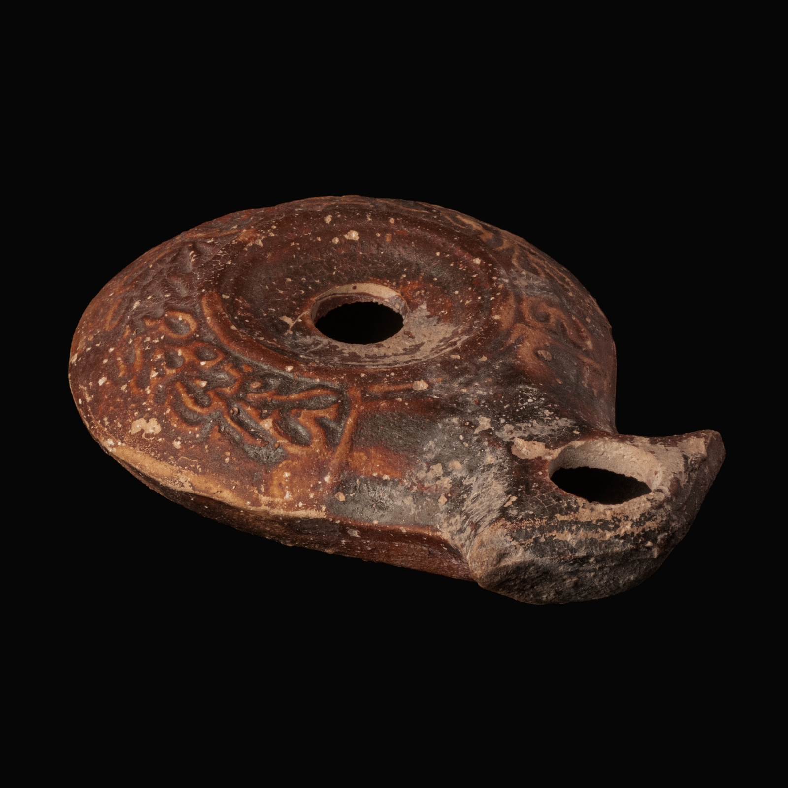 Ancient Roman Terracotta Oil Lamp with Foliate Garland