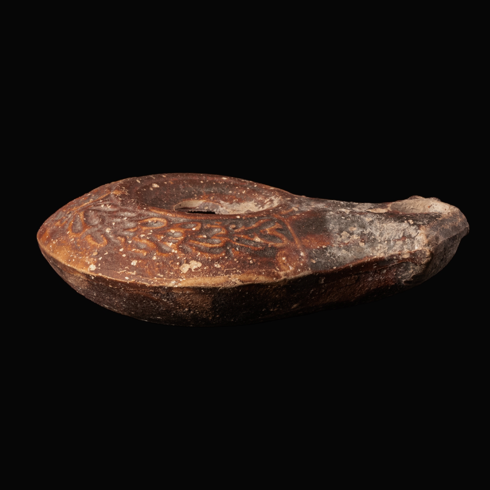 Ancient Roman Terracotta Oil Lamp with Garland