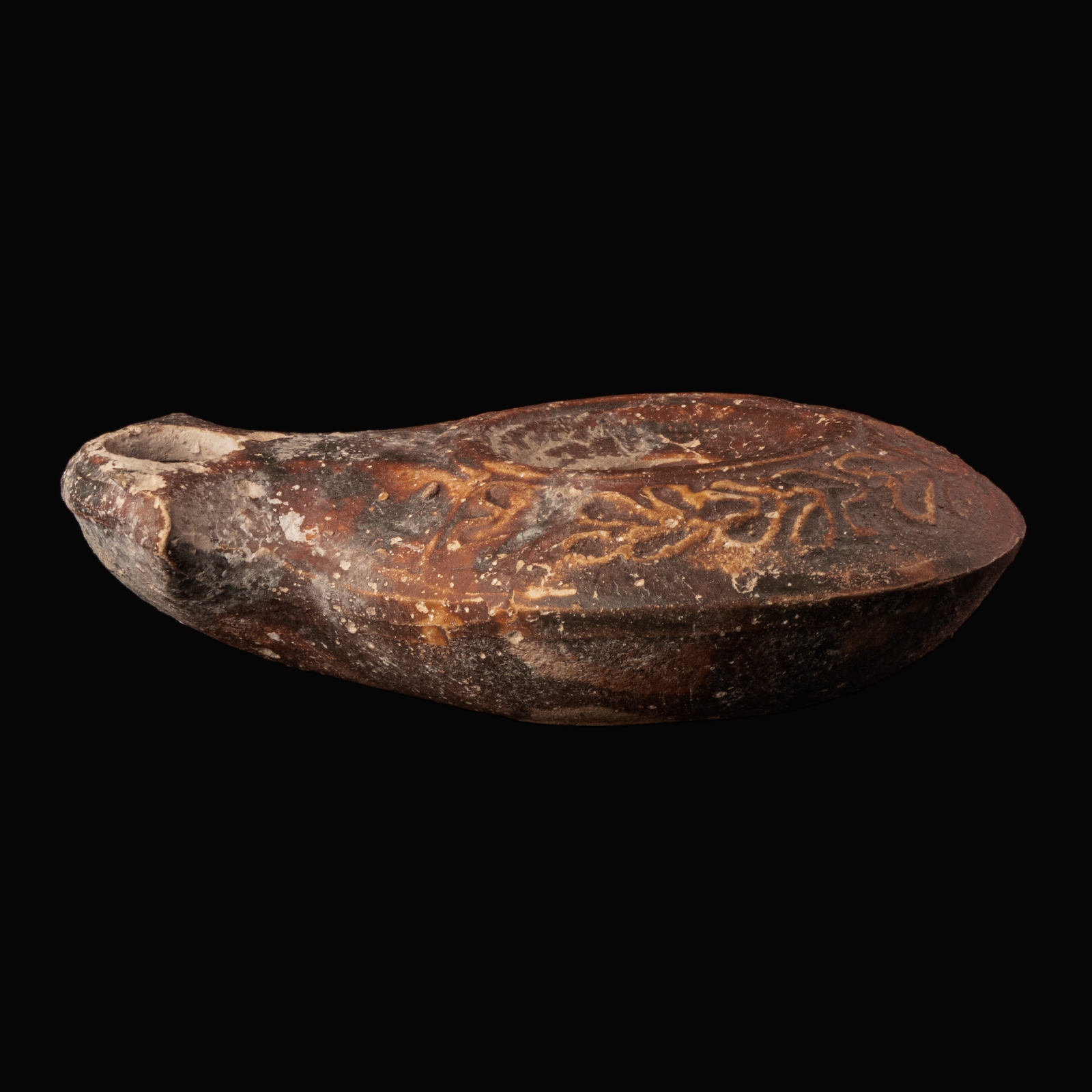 Ancient Roman Terracotta Oil Lamp with Garland