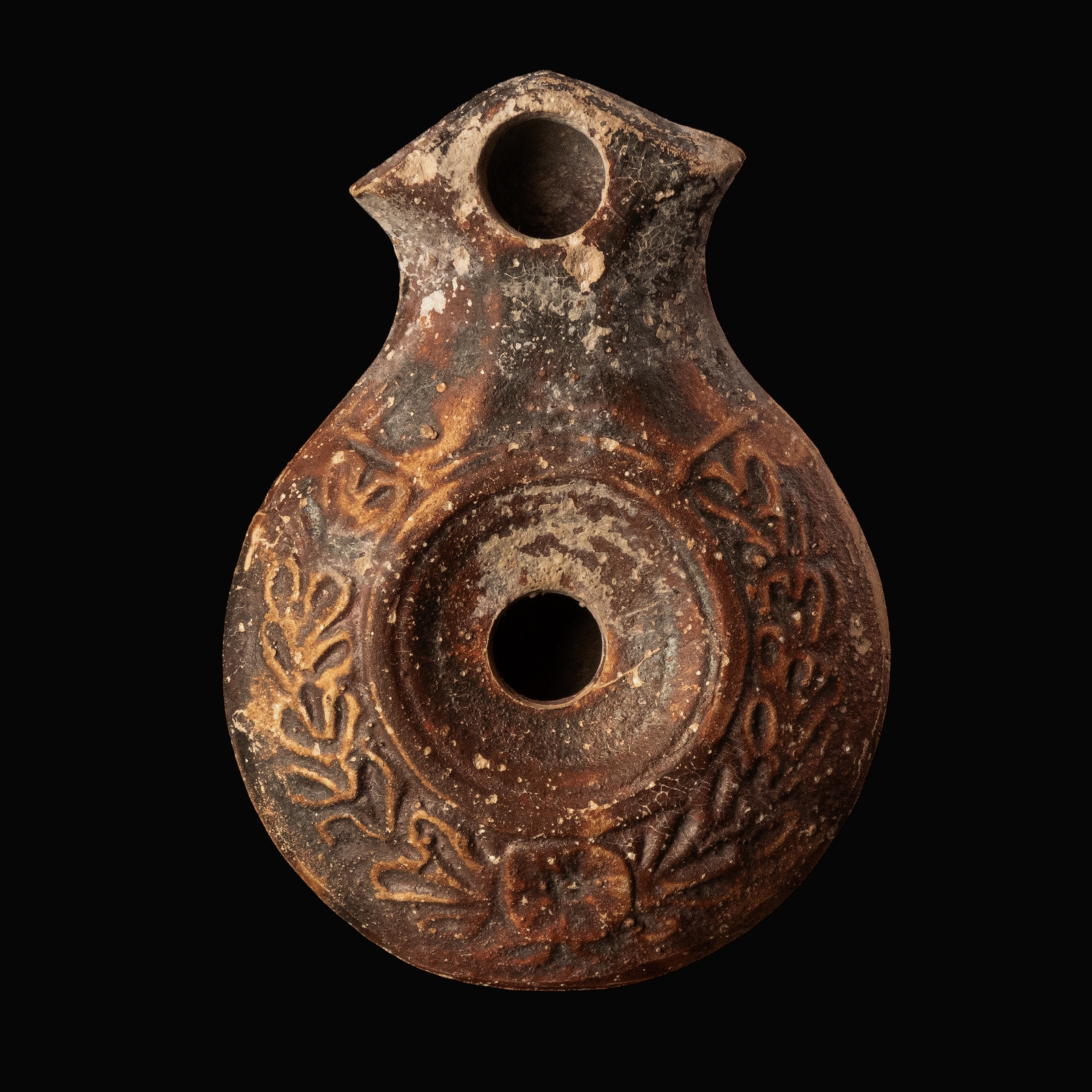 Ancient Roman Terracotta Oil Lamp with Garland