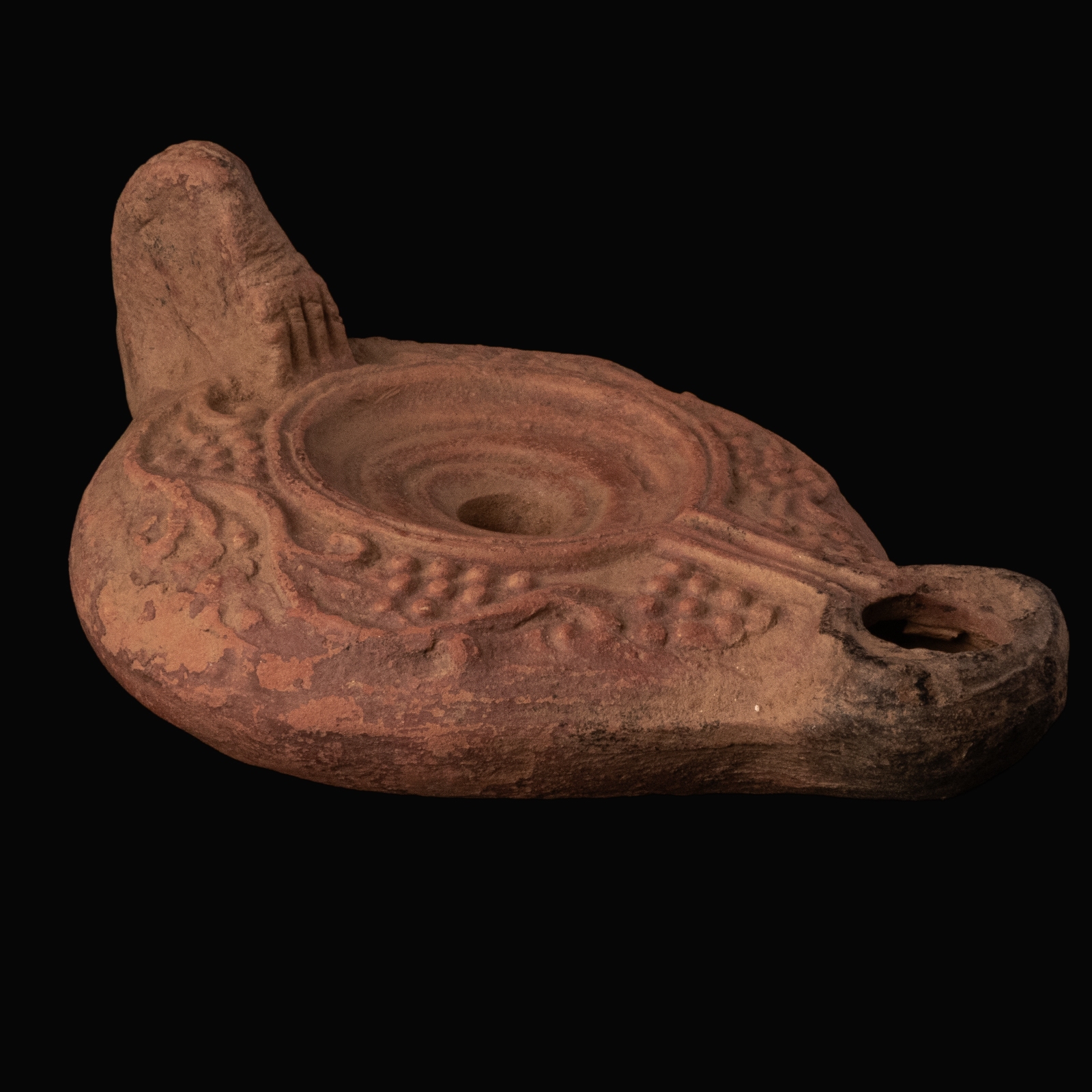 Ancient Roman Terracotta Oil Lamp with Grapevines