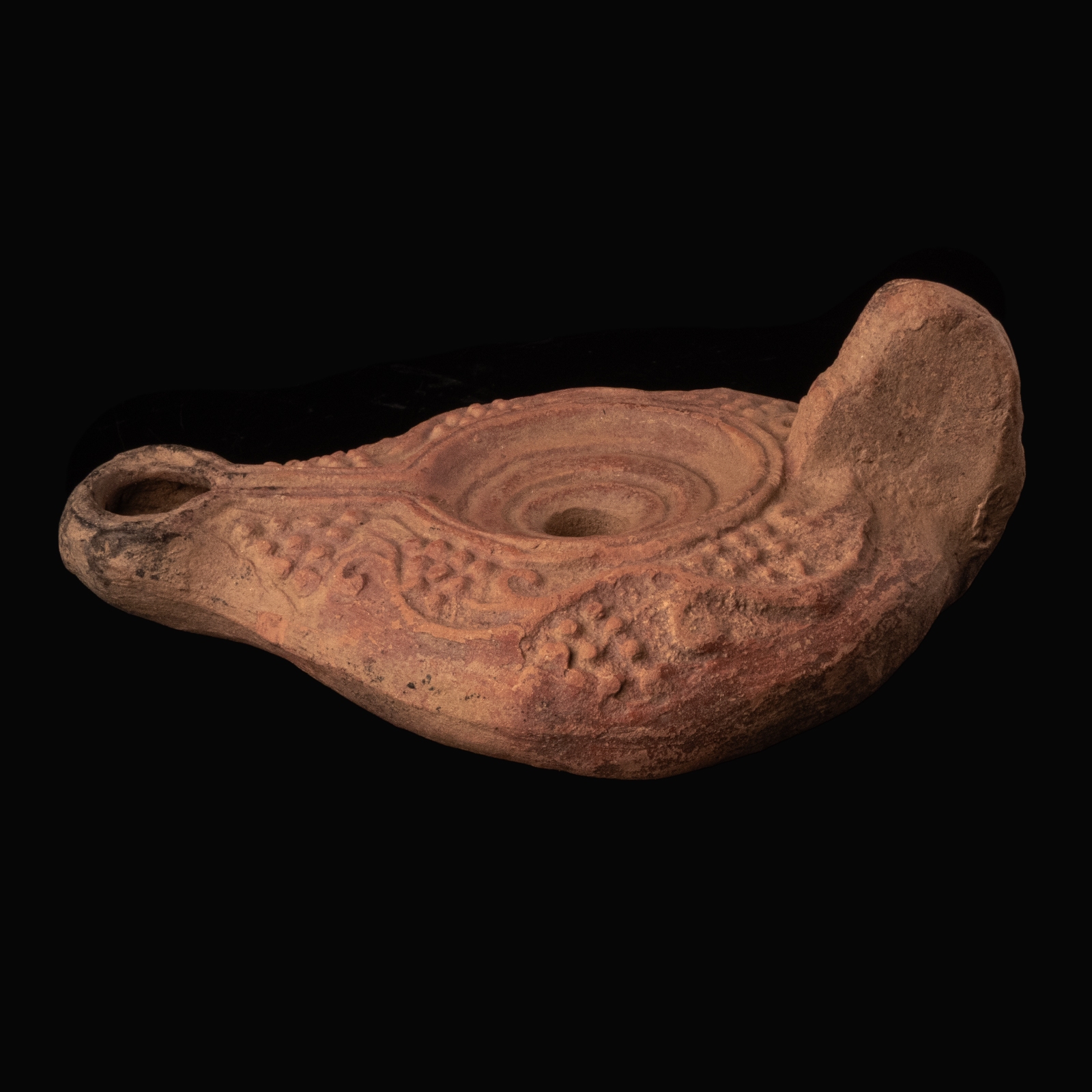 Ancient Roman Terracotta Oil Lamp with Grapevines