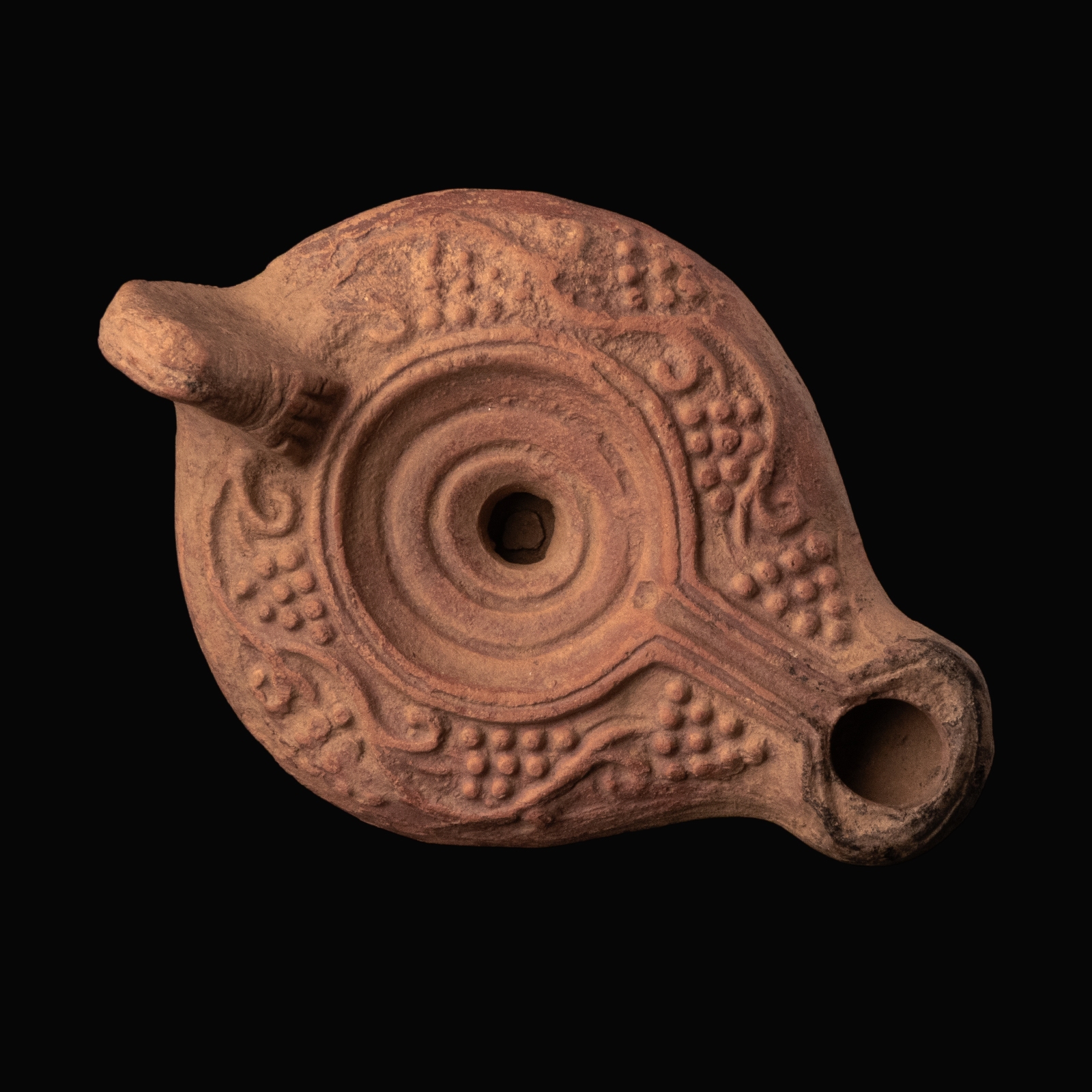 Ancient Roman Terracotta Oil Lamp with Grapevines