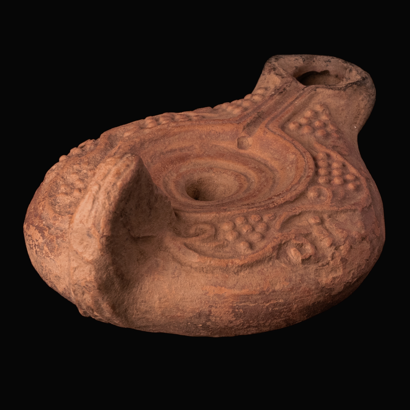 Ancient Roman Terracotta Oil Lamp with Grapevines