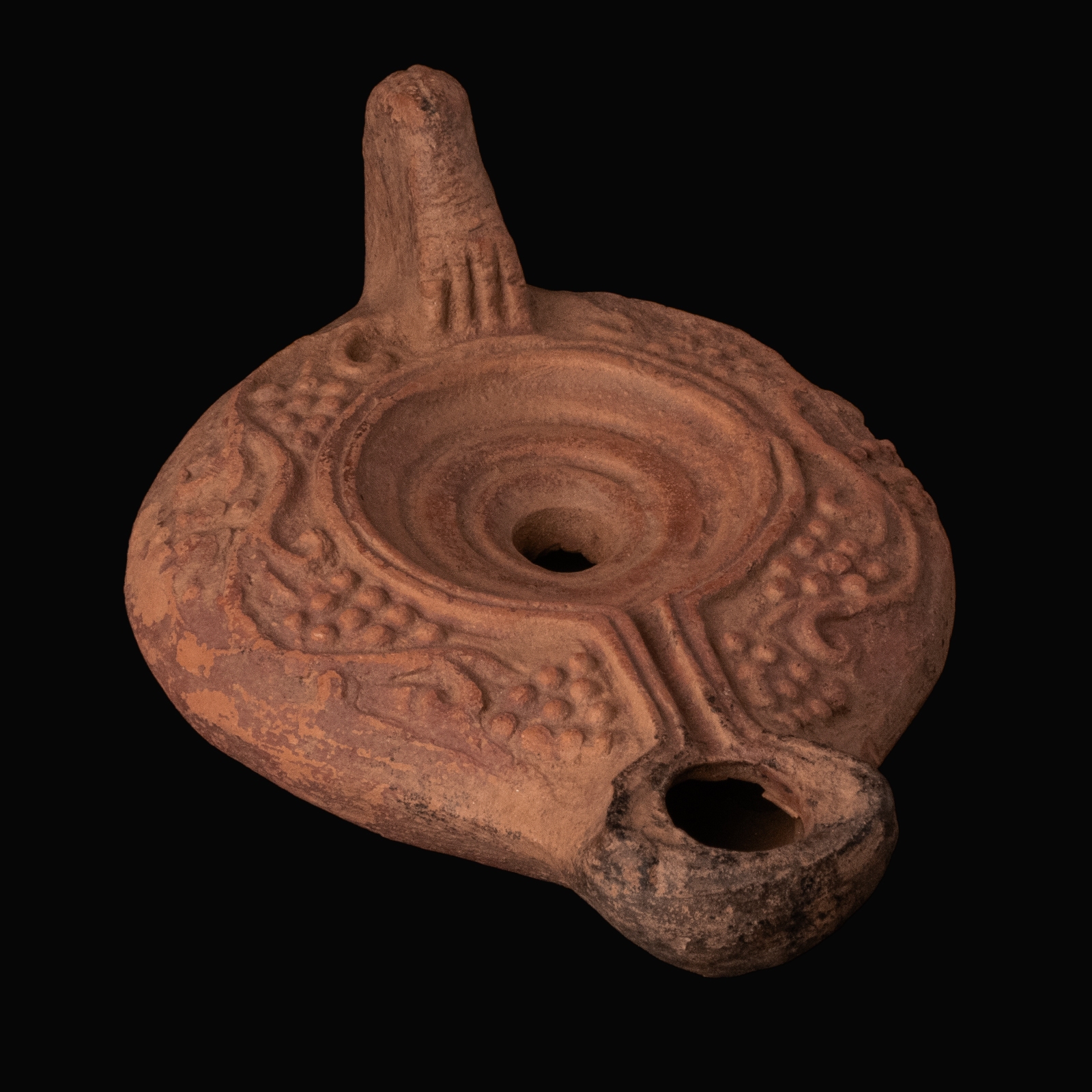Ancient Roman Terracotta Oil Lamp with Grapevines