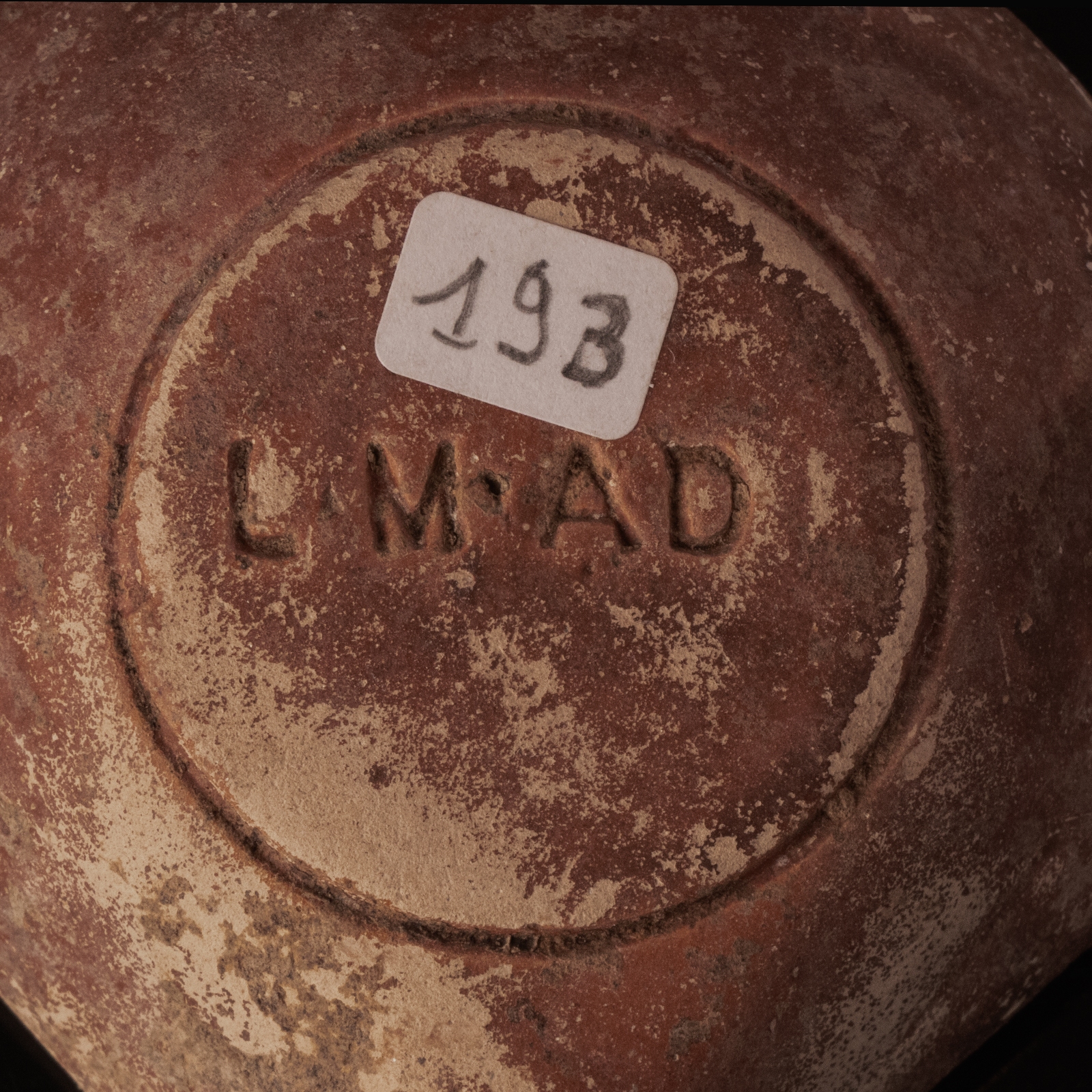 Ancient Roman Terracotta Oil Lamp with Maker's Mark L·M·AD (Lucius Munatius Adiectus)