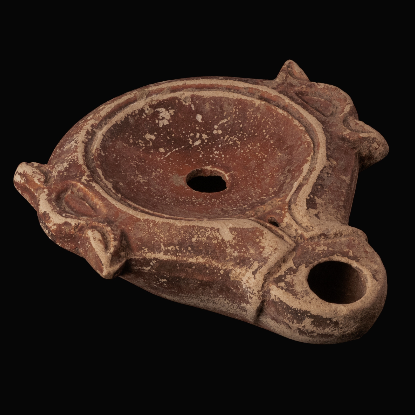 Ancient Roman Terracotta Oil Lamp with Maker's Mark L·M·AD (Lucius Munatius Adiectus)