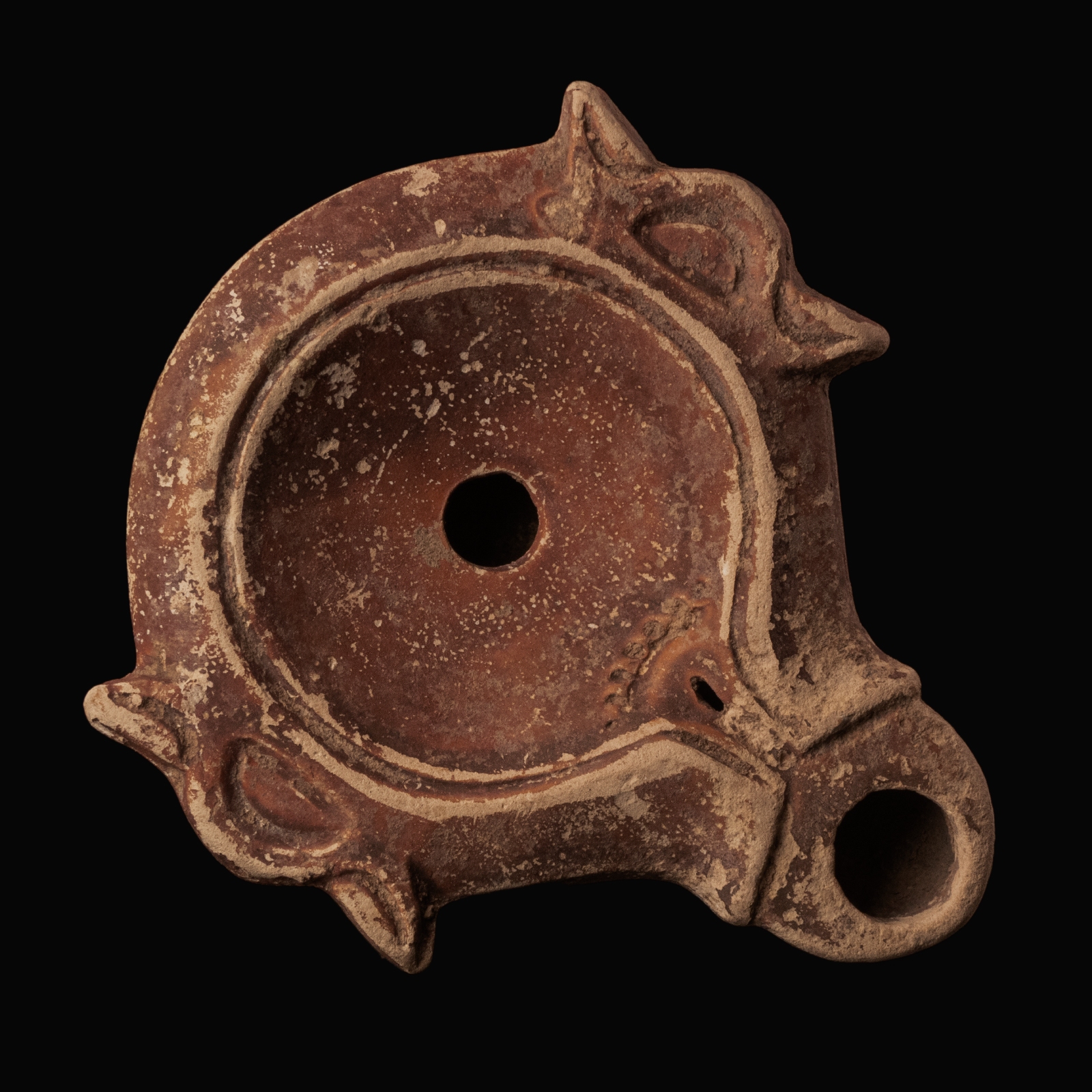 Ancient Roman Terracotta Oil Lamp with Maker's Mark L·M·AD (Lucius Munatius Adiectus)