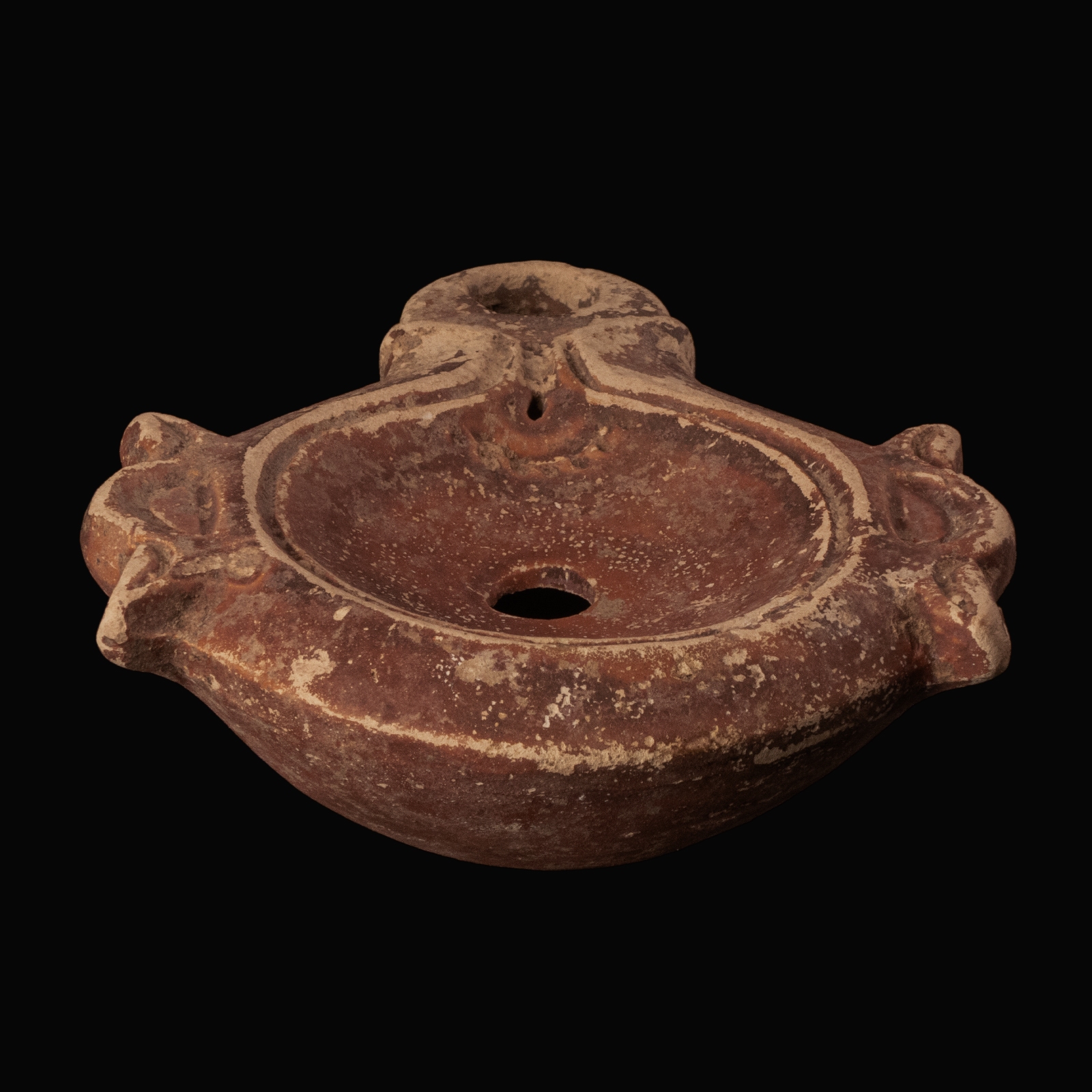 Ancient Roman Terracotta Oil Lamp with Maker's Mark L·M·AD (Lucius Munatius Adiectus)