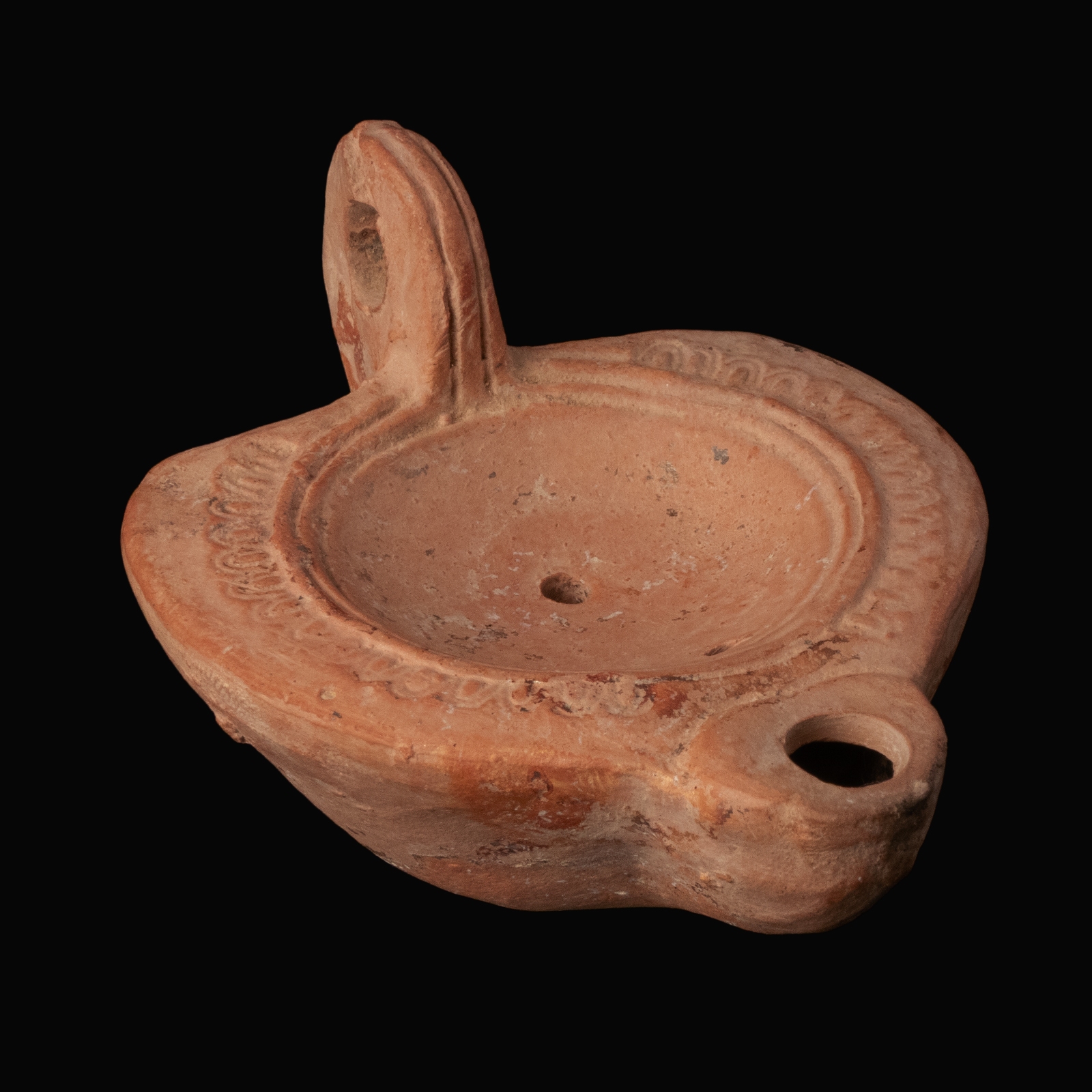 Ancient Roman Terracotta Oil Lamp with Ovolo Decoration