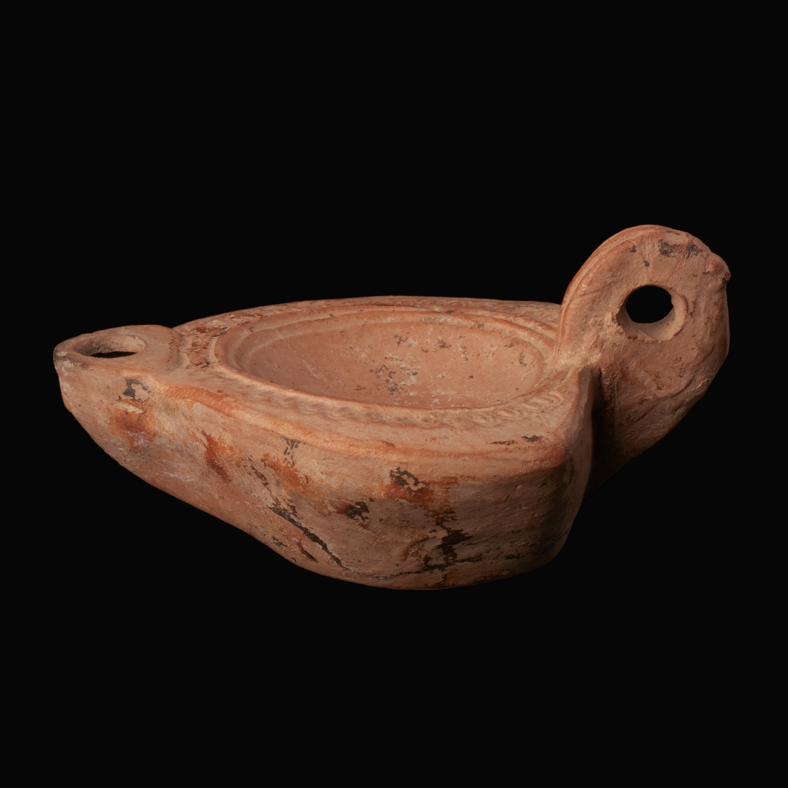 Ancient Roman Terracotta Oil Lamp with Ovolo Decoration