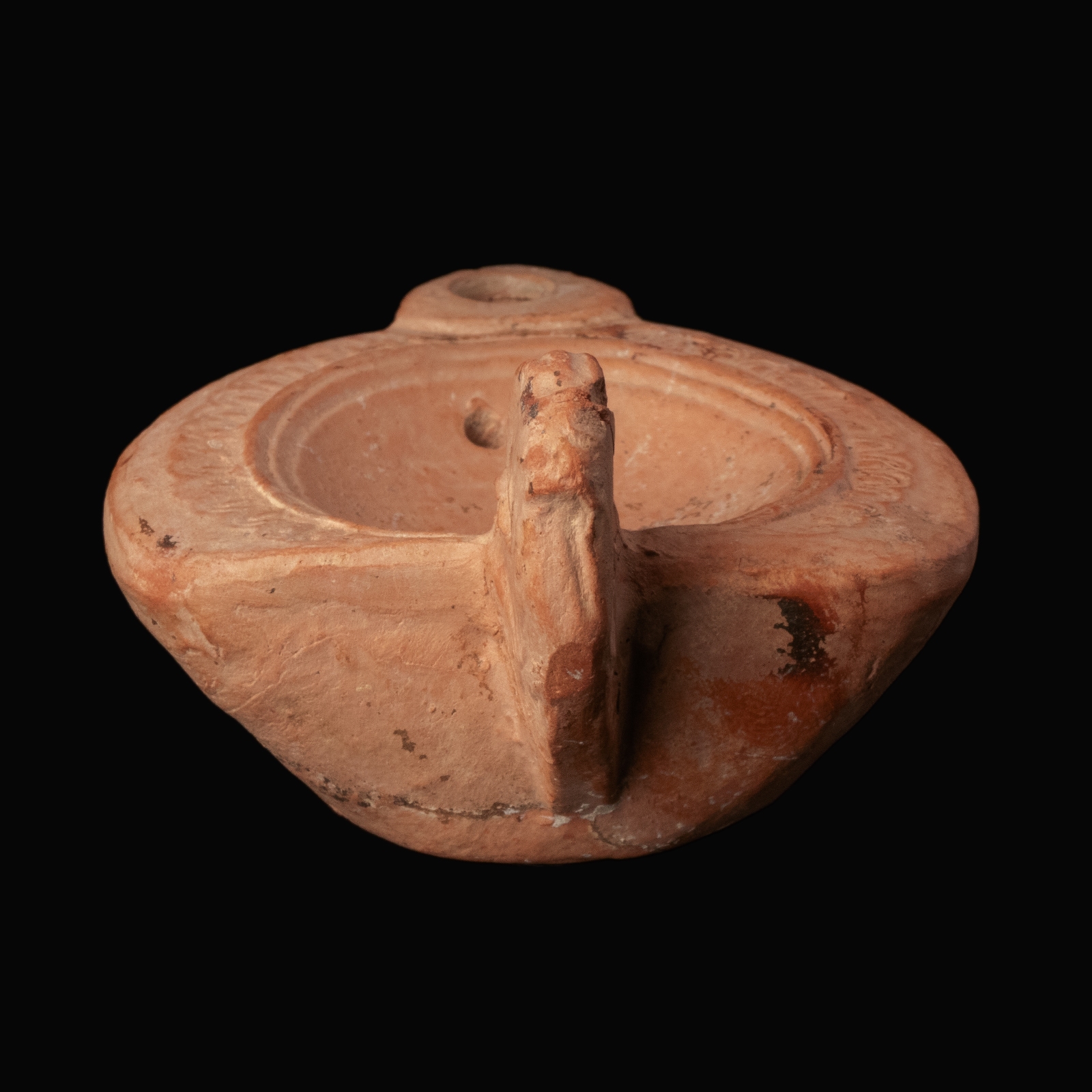 Ancient Roman Terracotta Oil Lamp with Ovolo Decoration