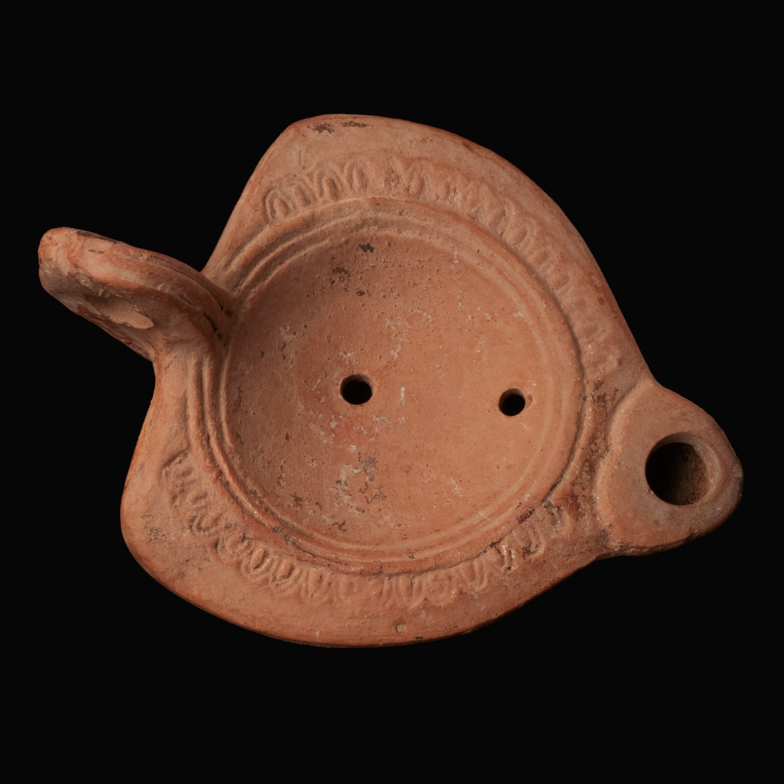 Ancient Roman Terracotta Oil Lamp with Ovolo Decoration