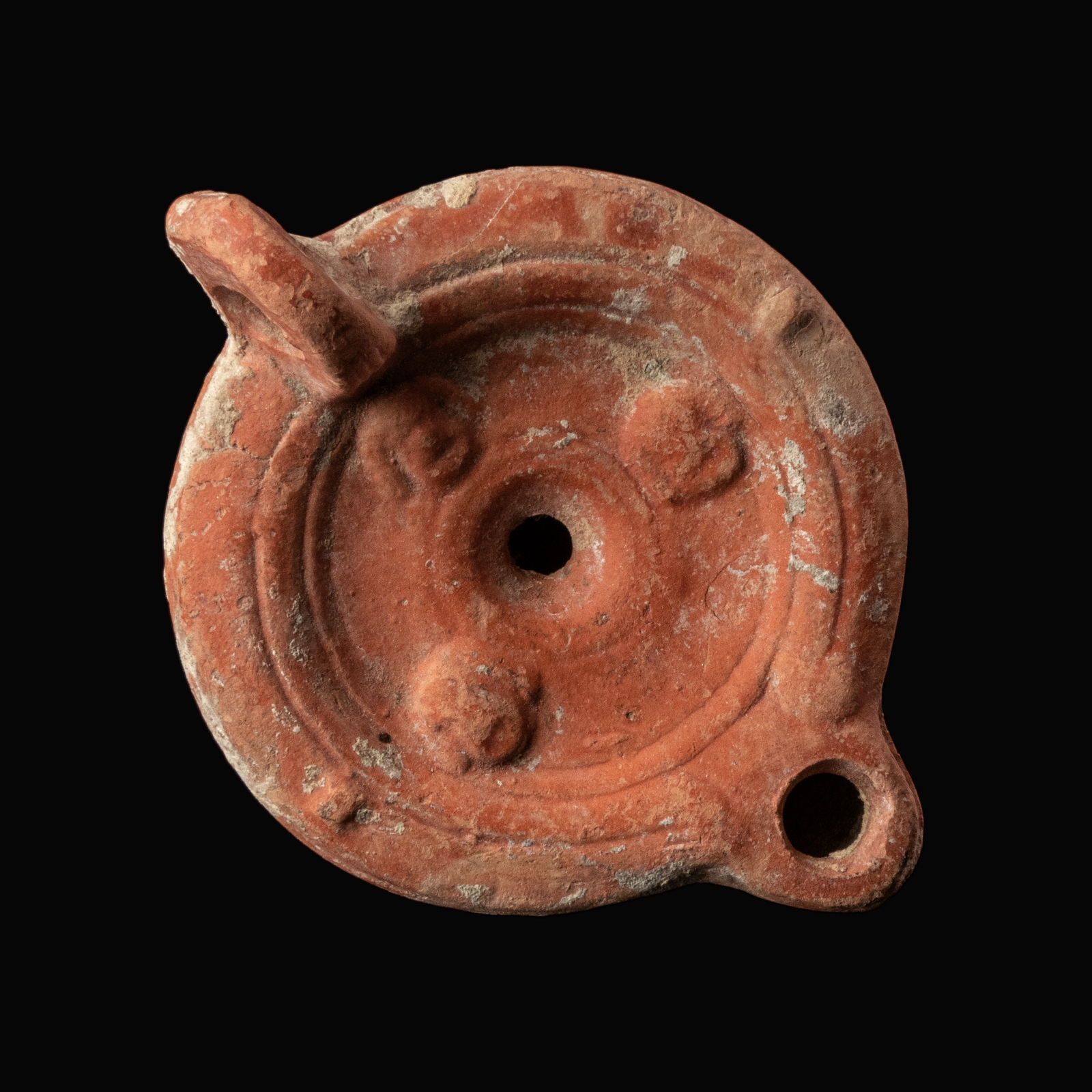 Ancient Roman Terracotta Oil Lamp with Theatre Masks